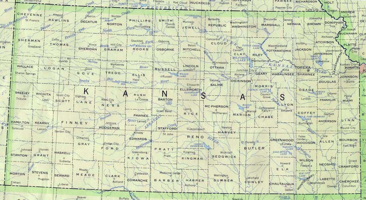 base map of Kansas state, KS reference map