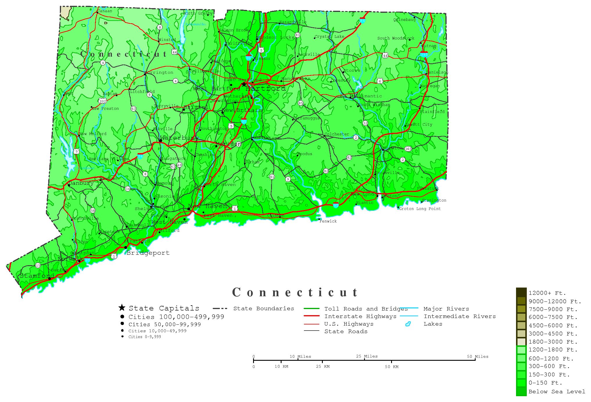 Connecticut Contour Map
