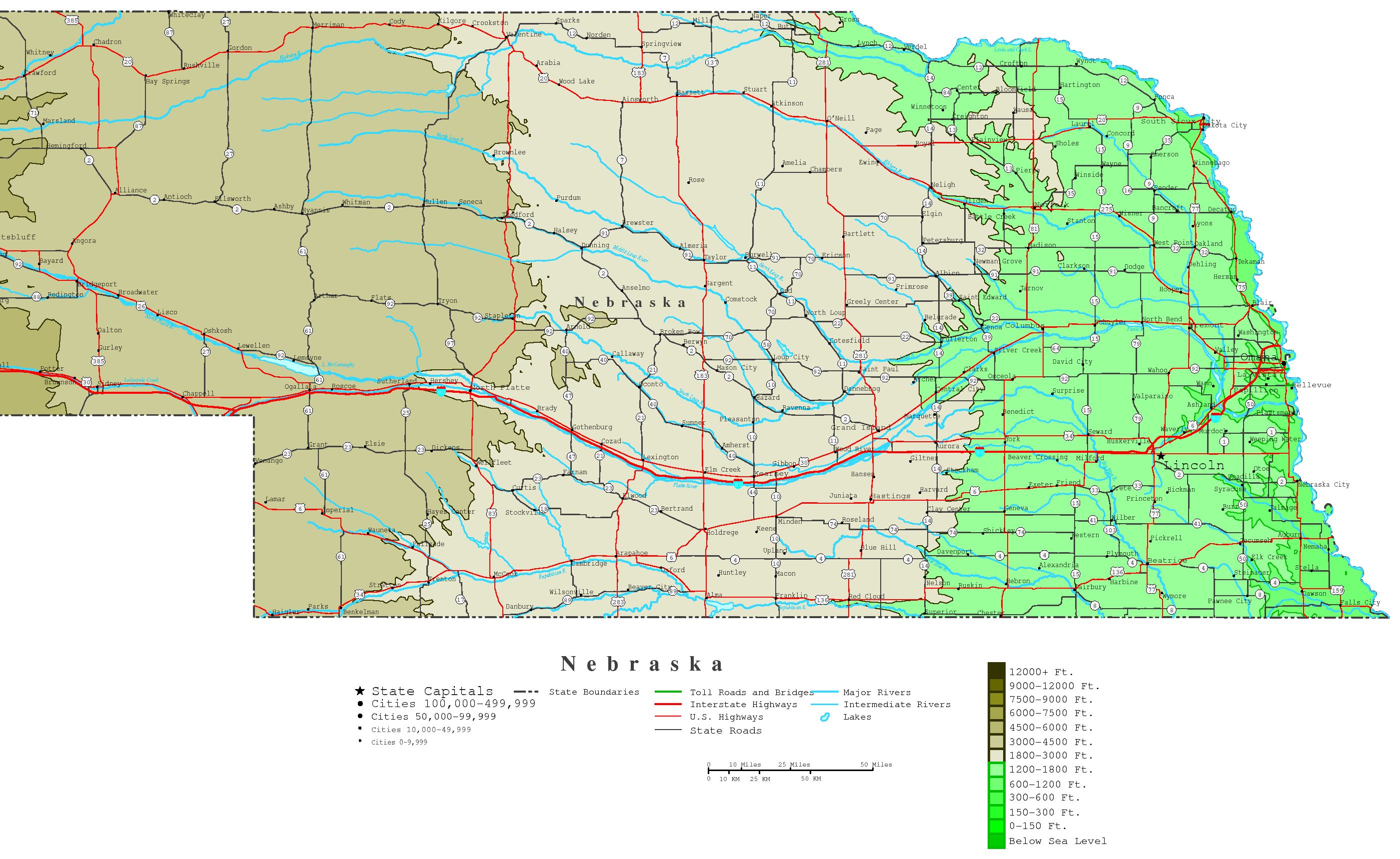 Nebraska Contour Map