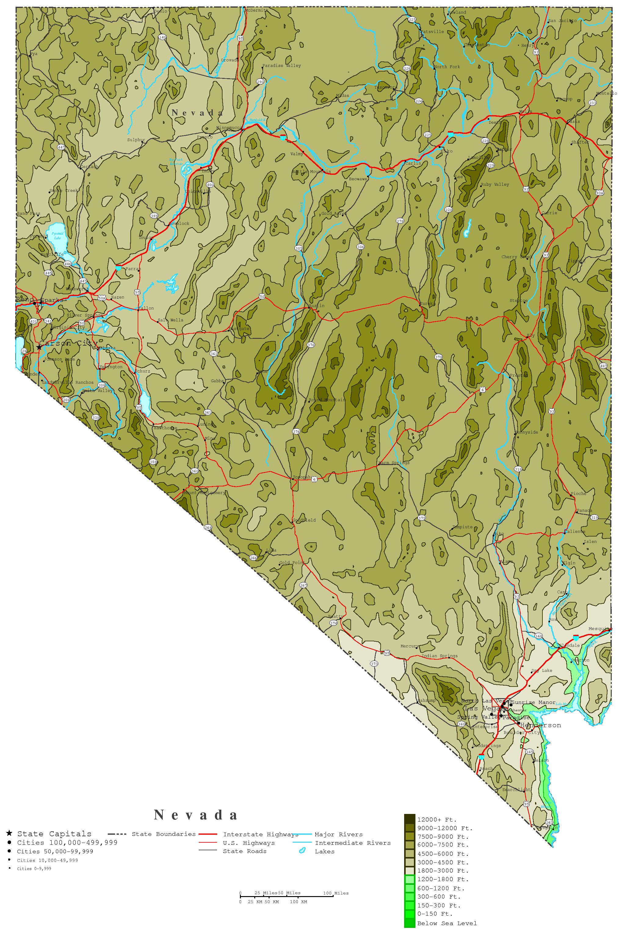 Nevada Contour Map