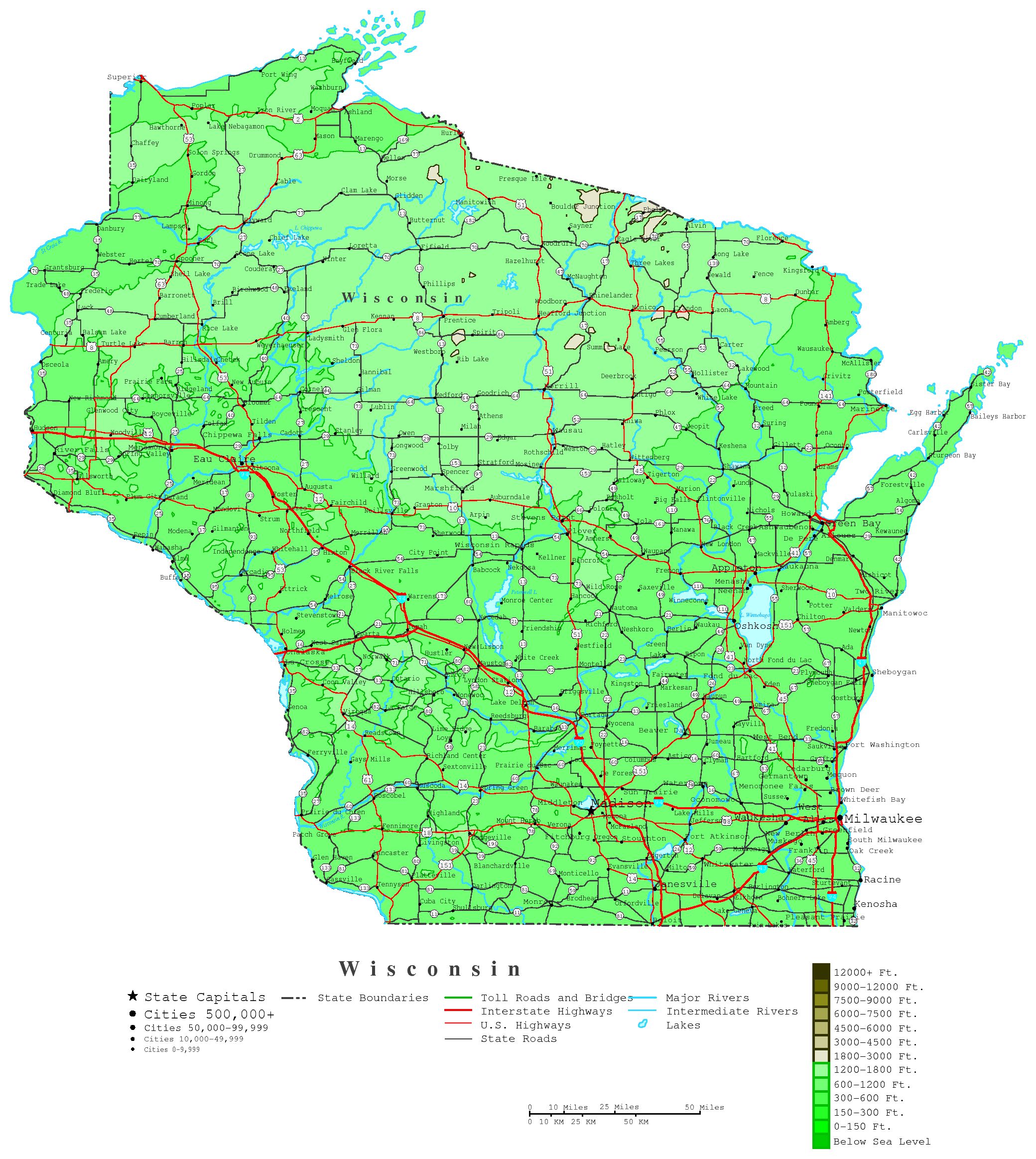 Wisconsin Contour Map