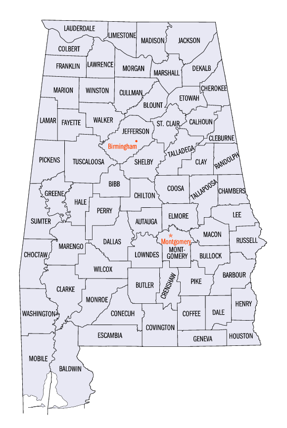 alabama map of cities. Map of AL State on the