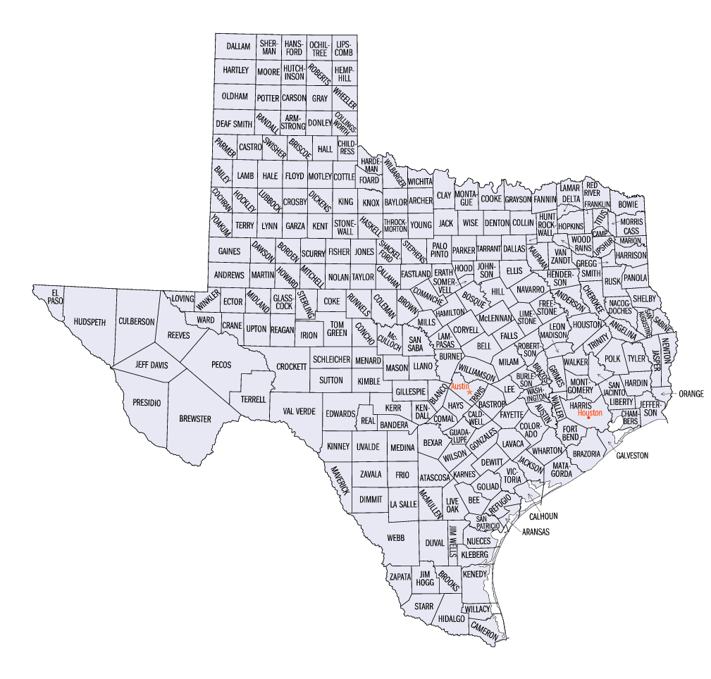 map of texas by county with names Texas County Map map of texas by county with names