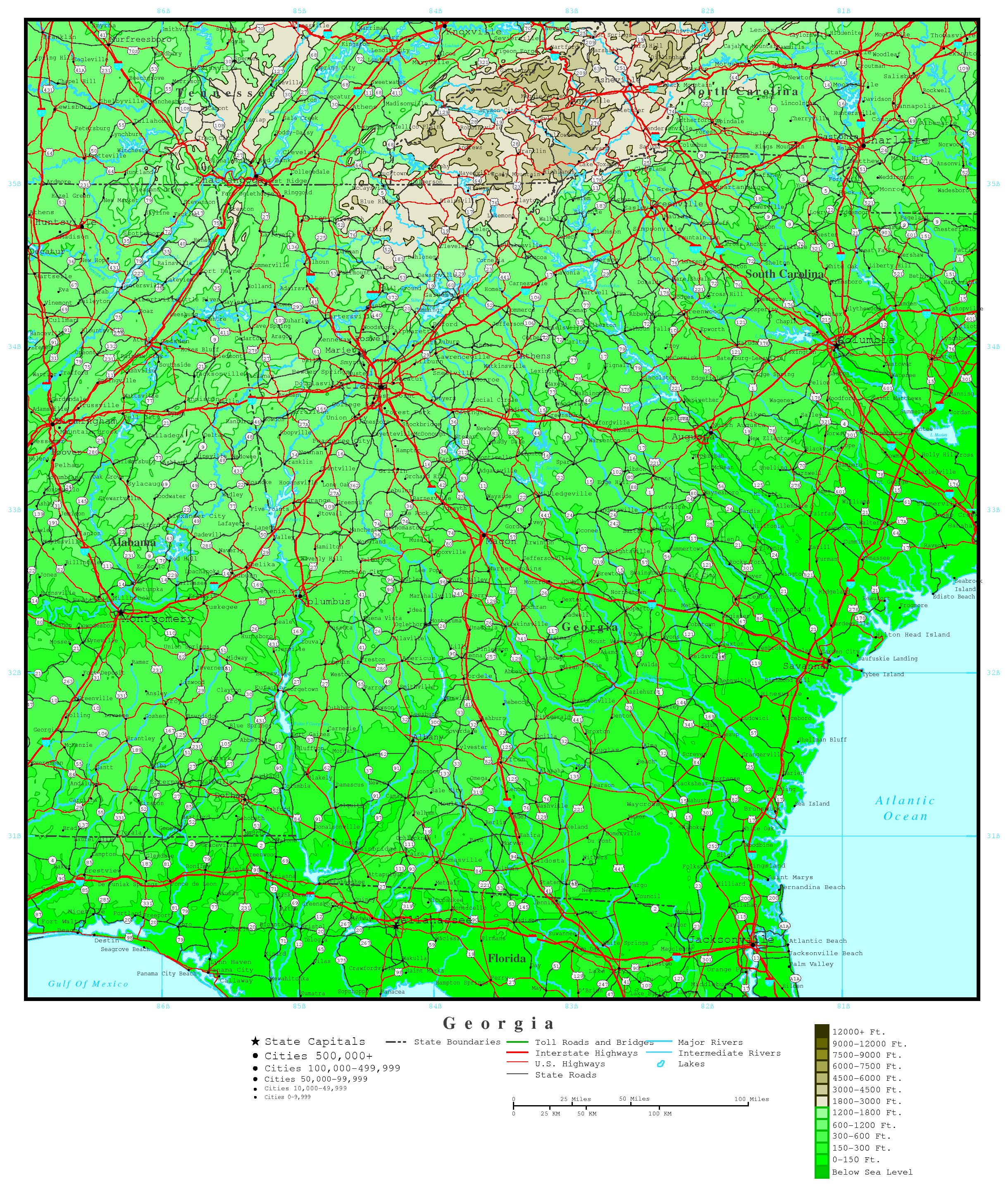 Georgia Elevation Map