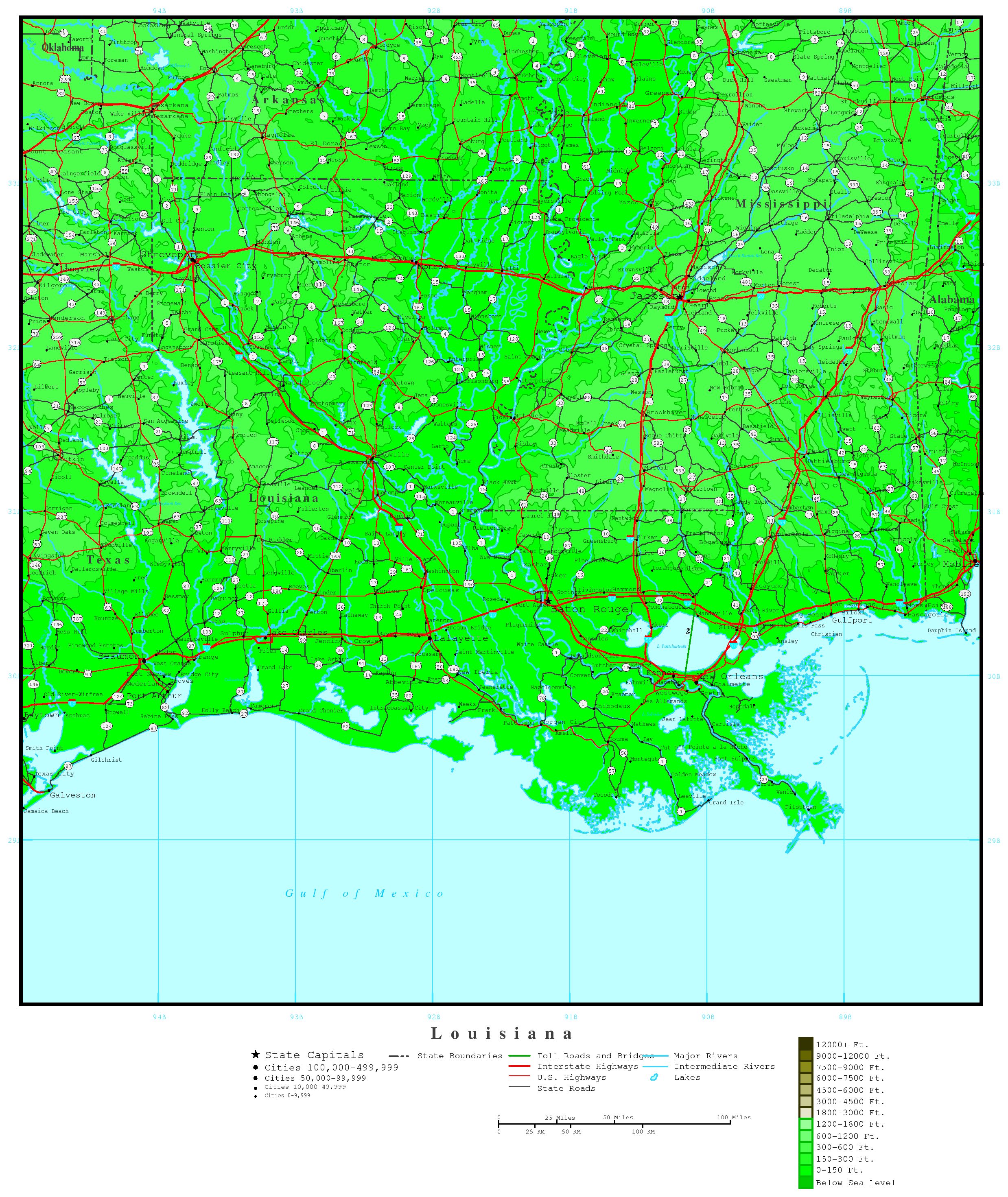Louisiana Elevation Map