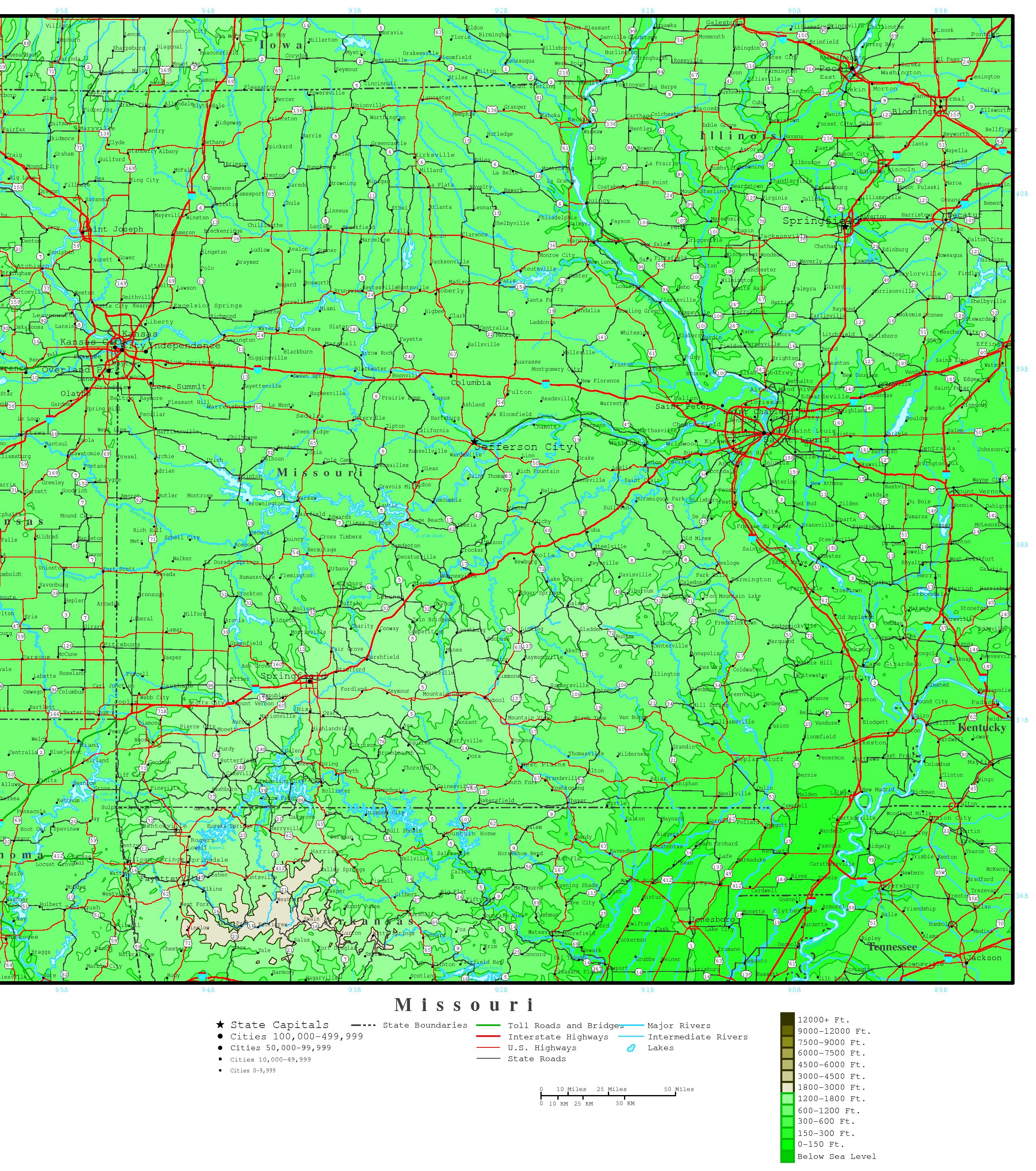Missouri Elevation Map