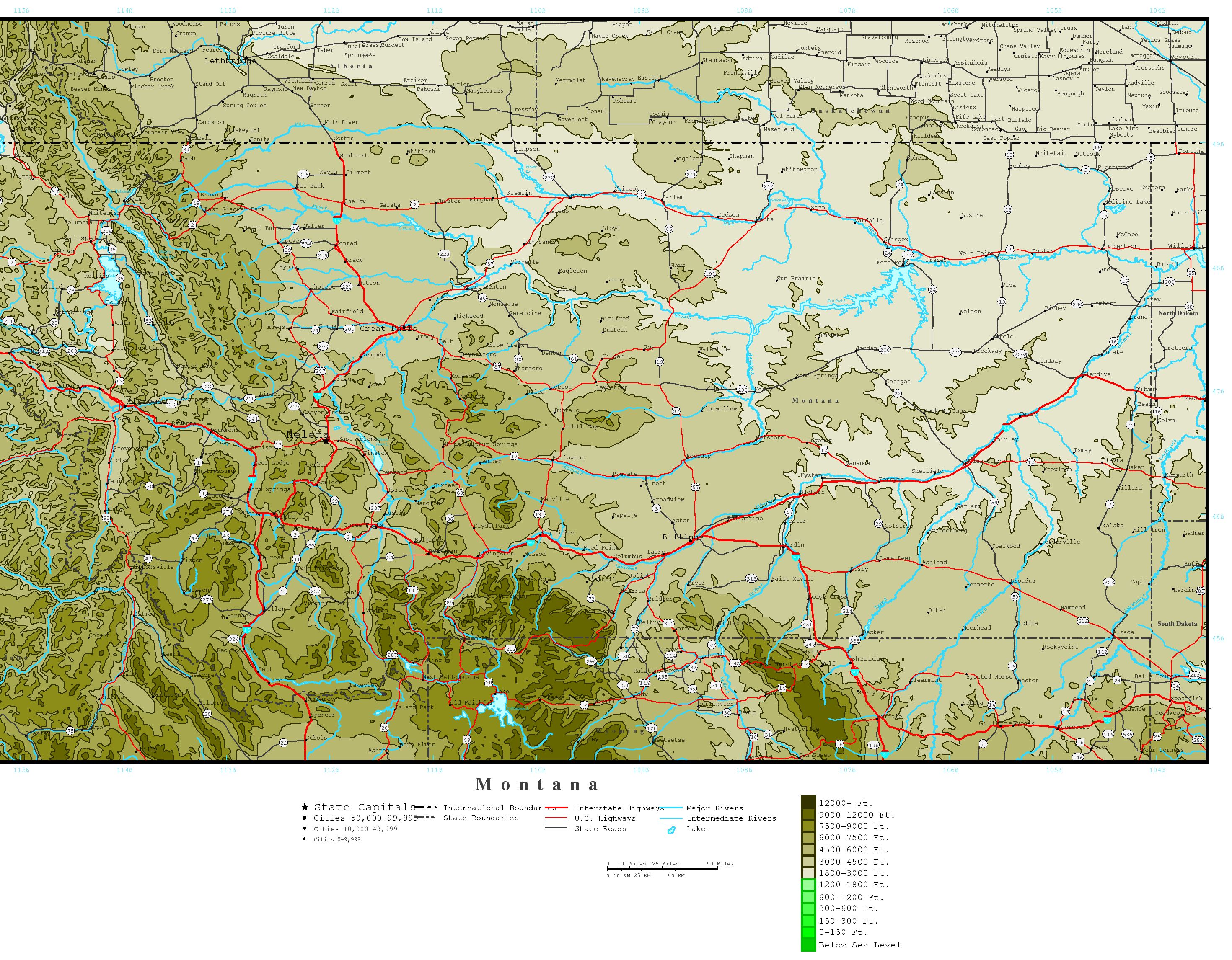Montana Elevation Map