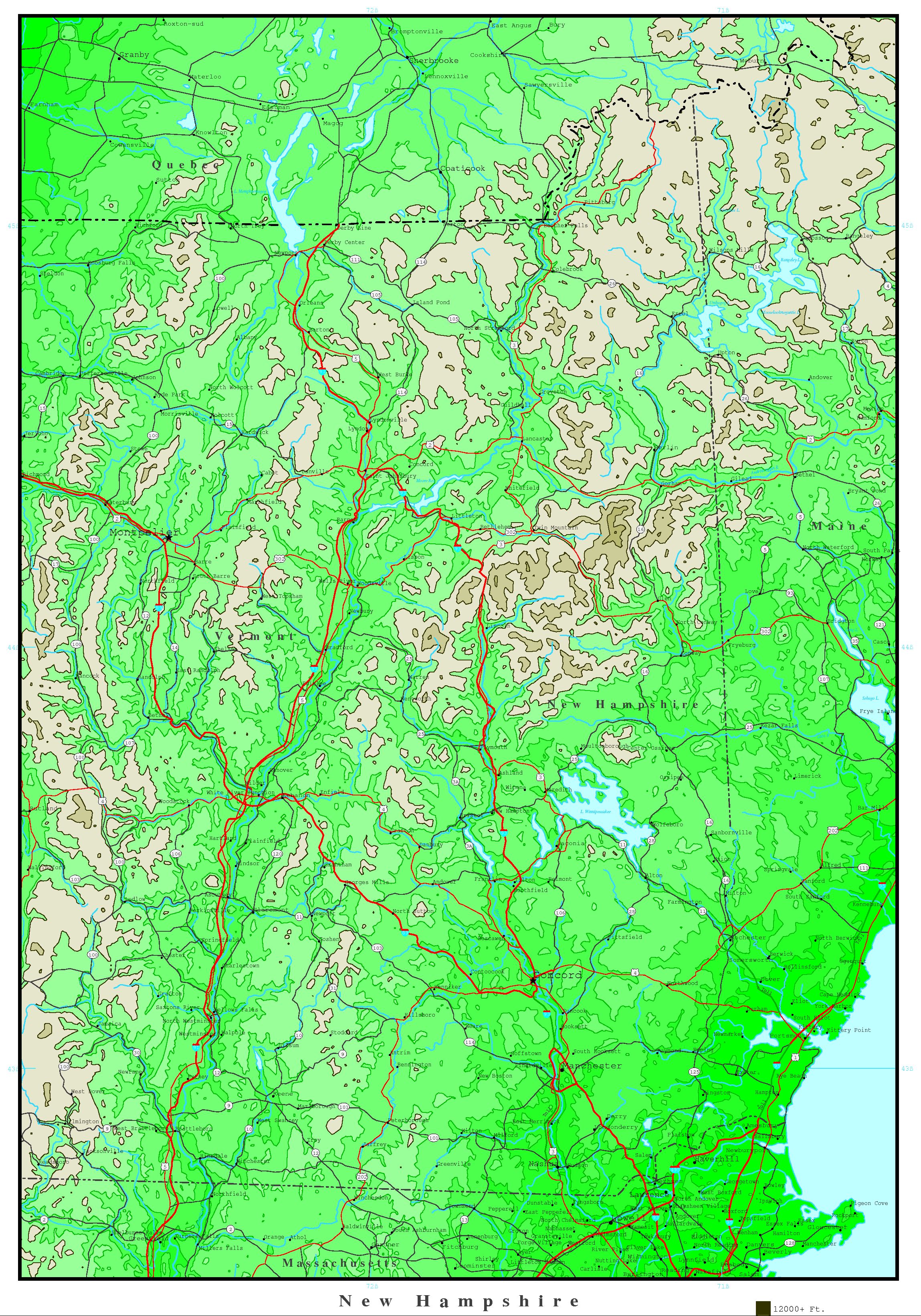 New Hampshire Elevation Map