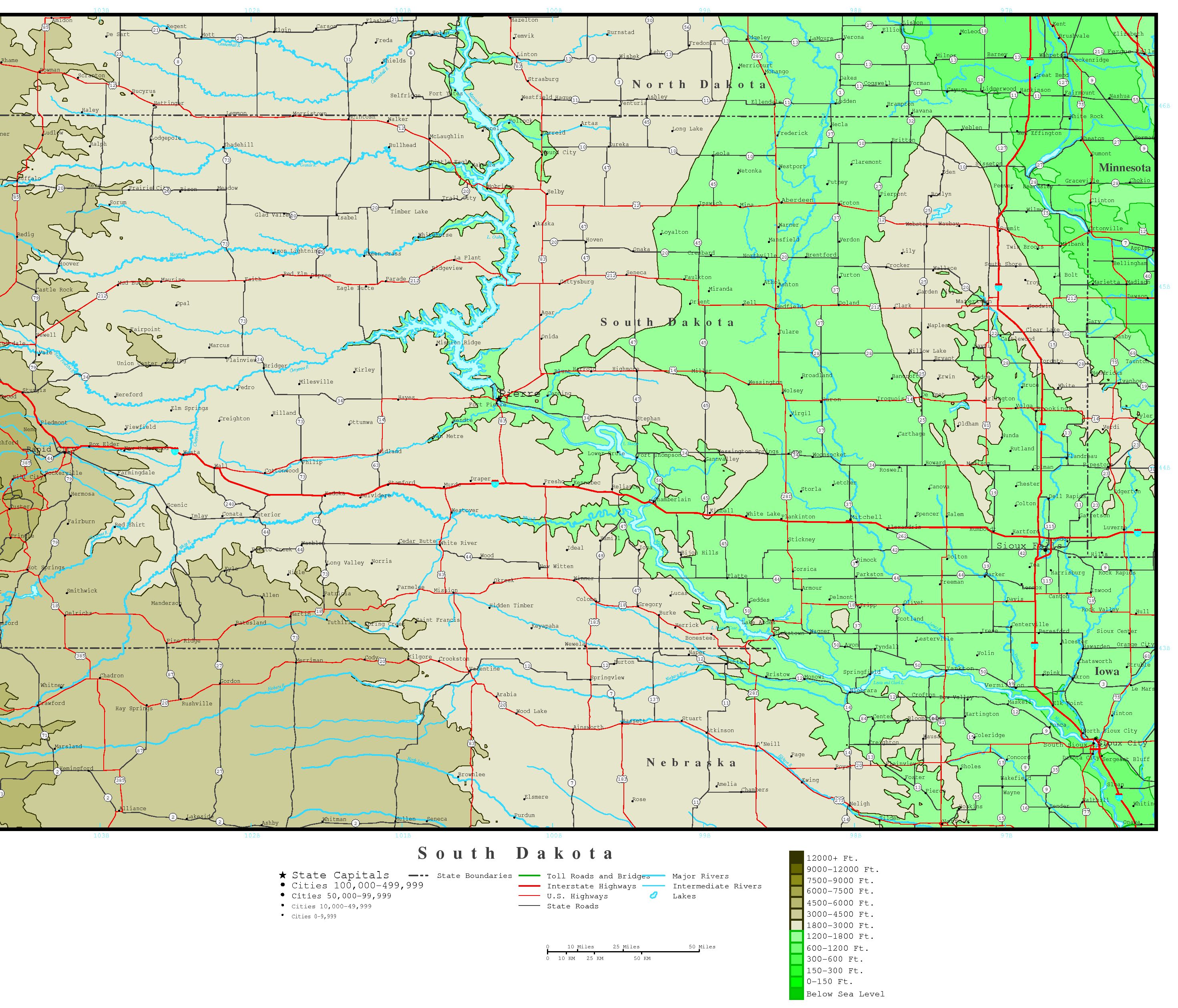 South Dakota Elevation Map