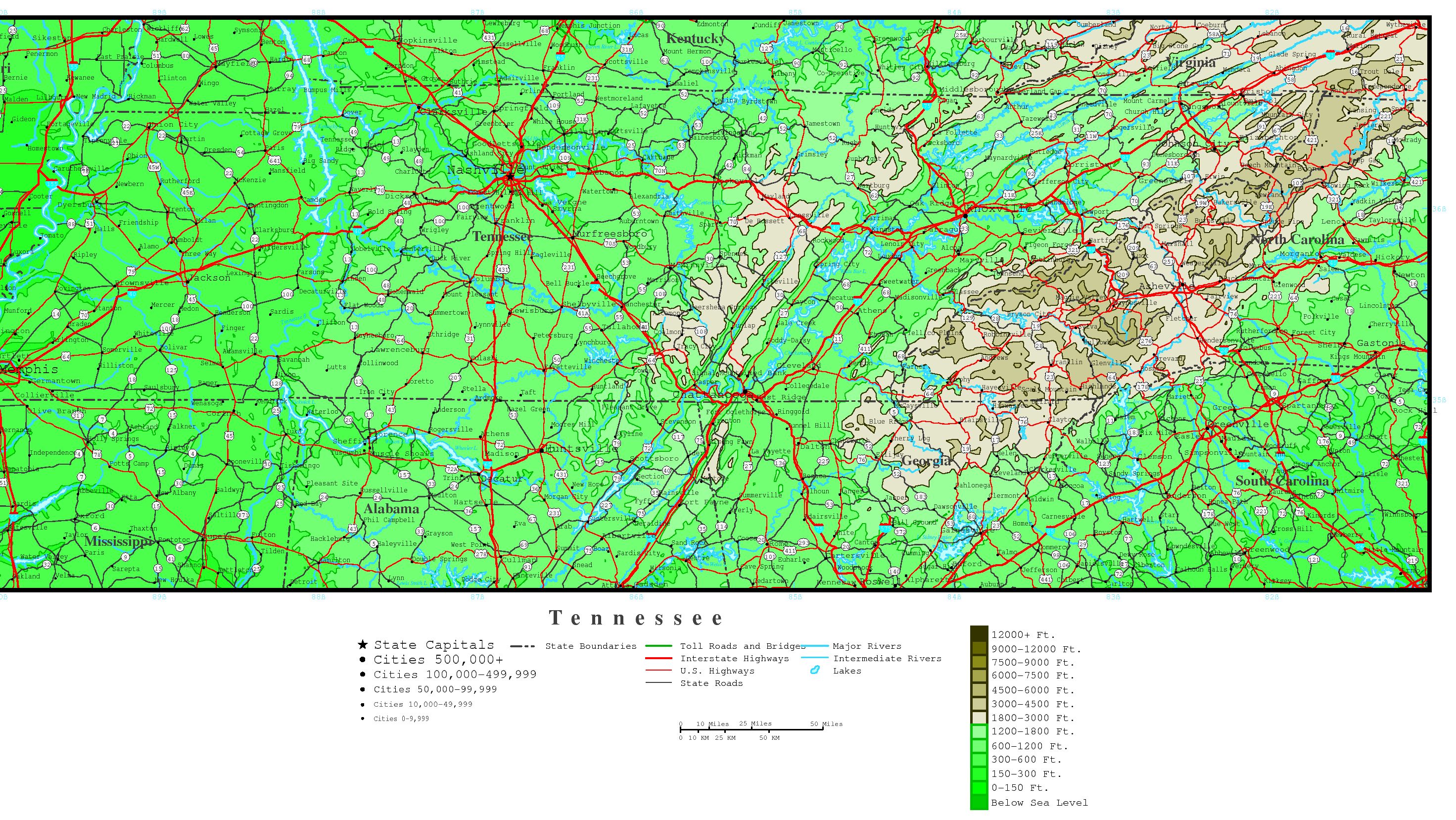 Tennessee Elevation Map