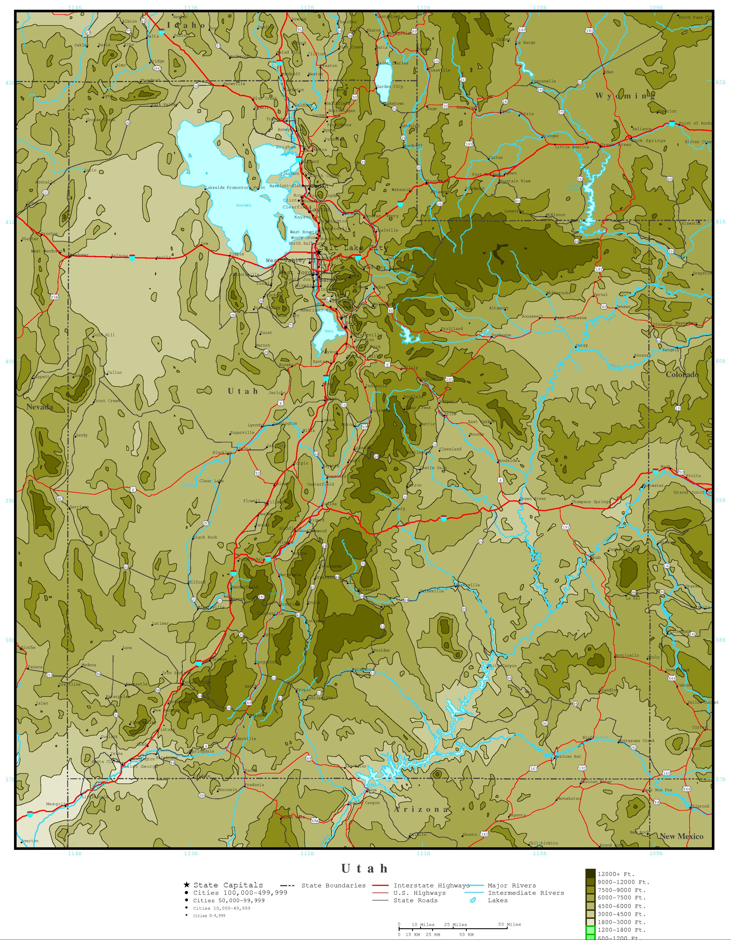 Utah Elevation Map