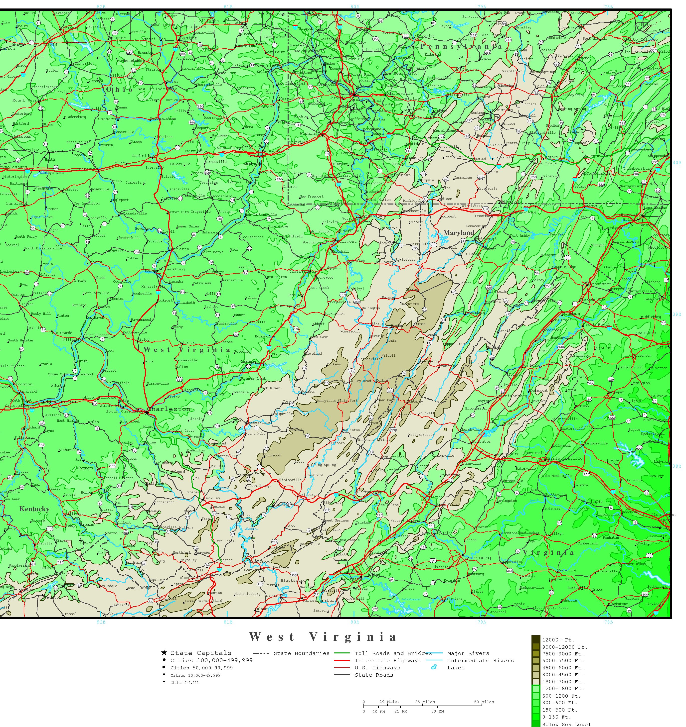 West Virginia Elevation Map