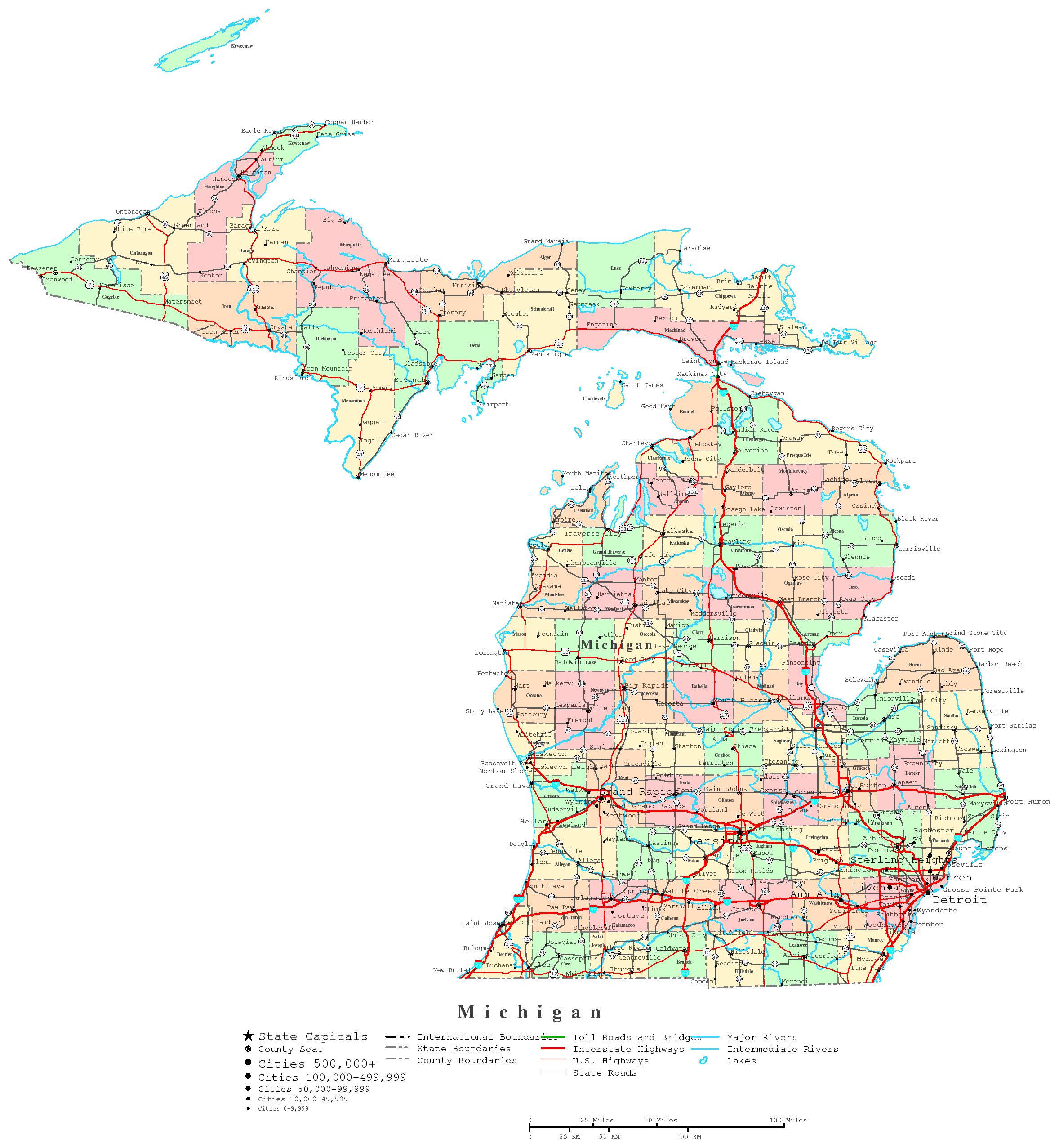 Michigan Printable Map