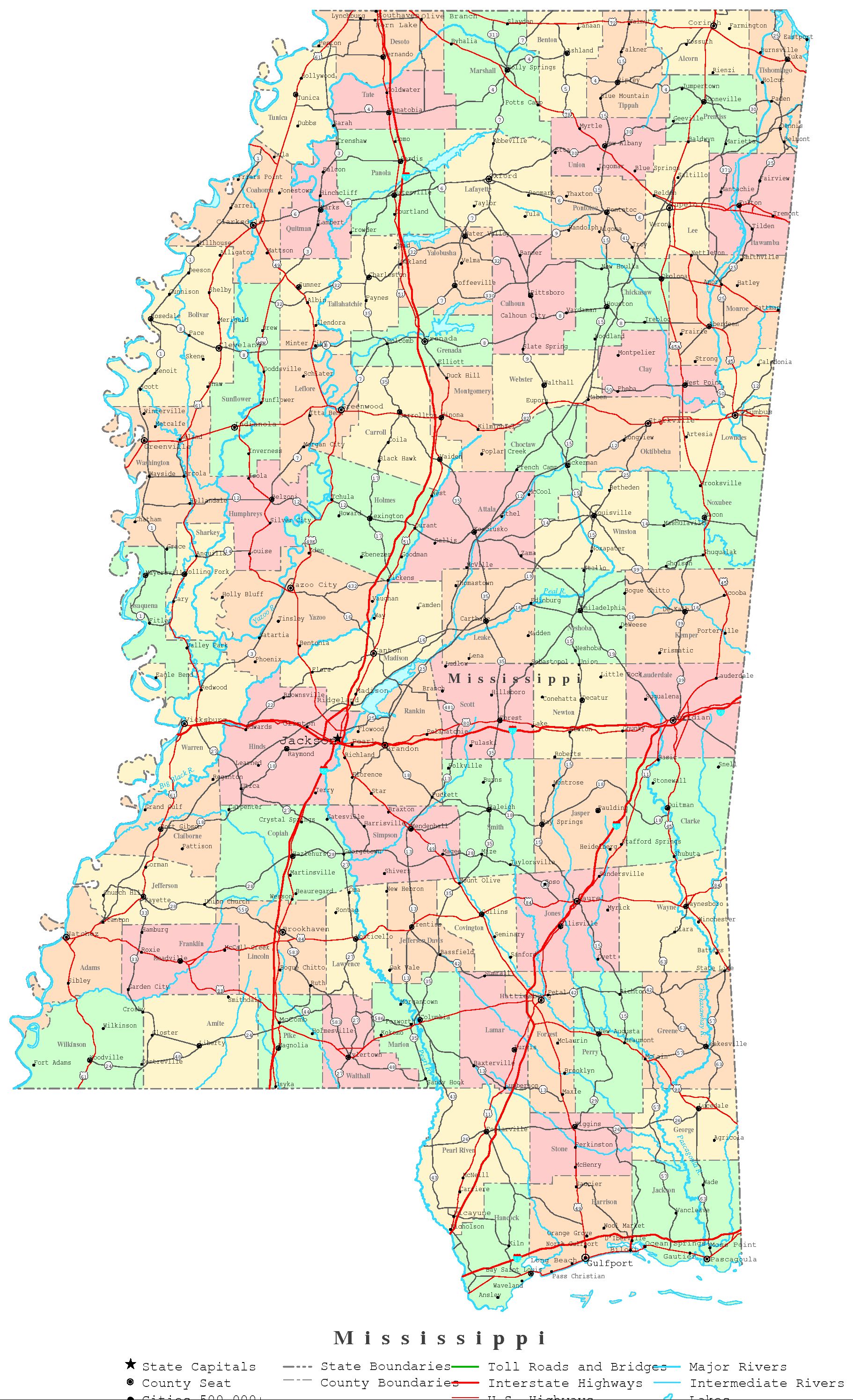 Mississippi Printable Map
