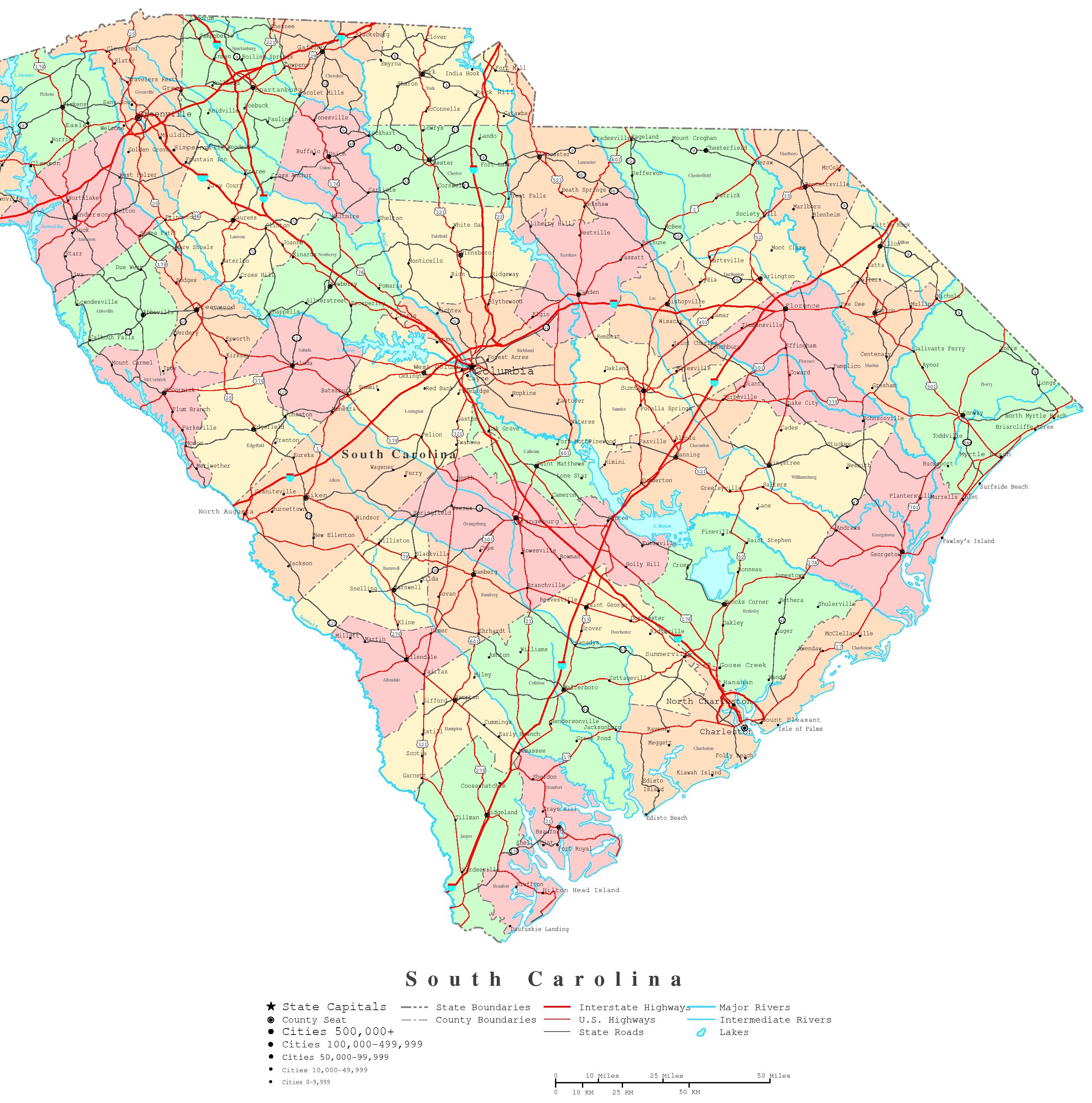 ambitious and combative MAPS OF SOUTH CAROLINA