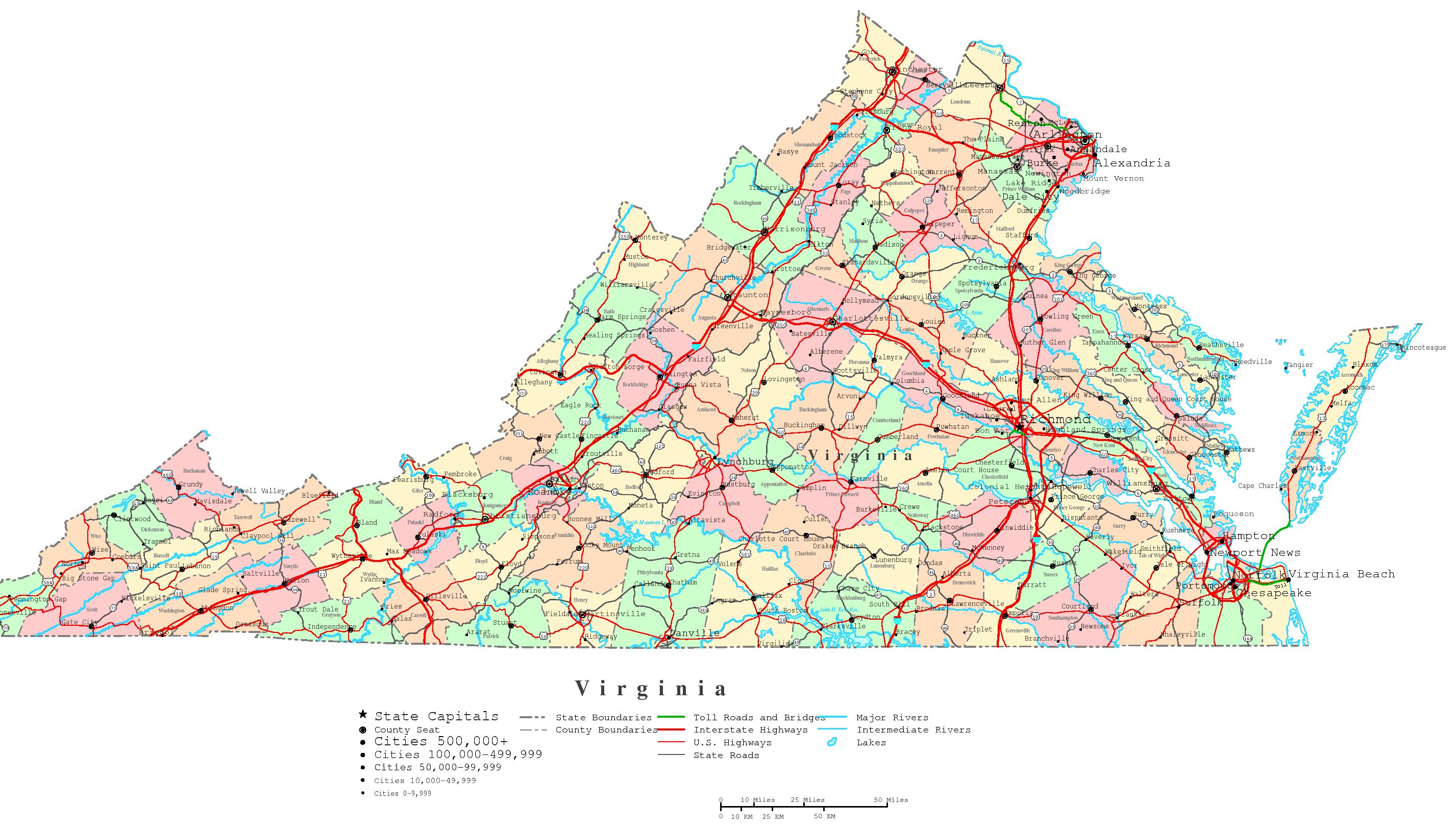 Virginia Printable Map