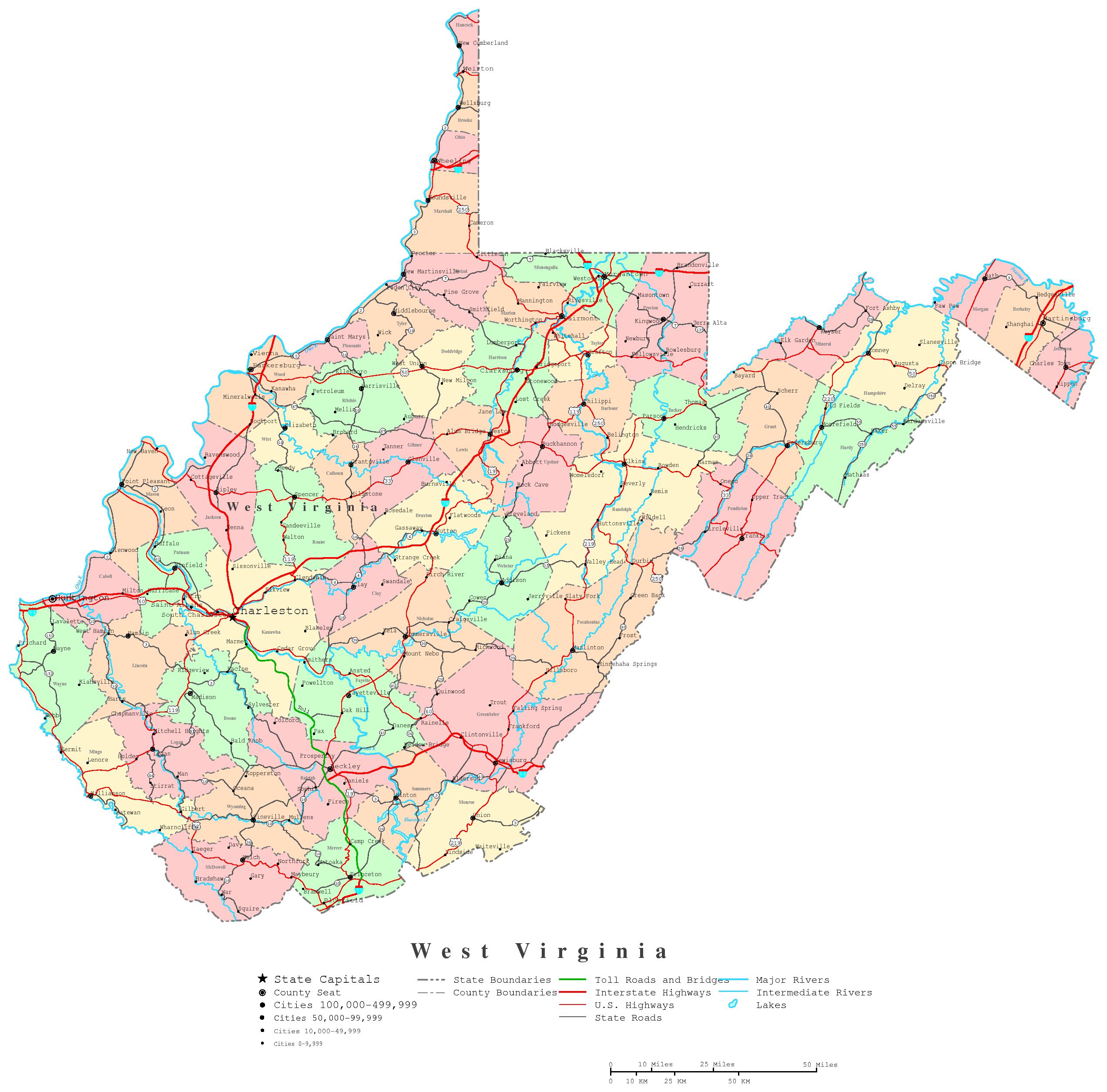 West Virginia Printable Map