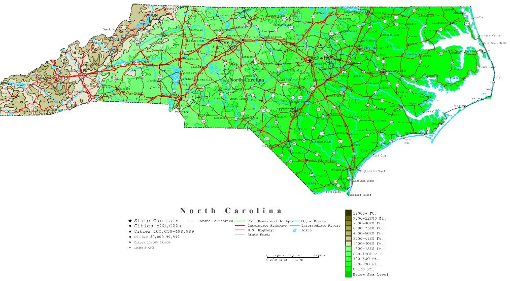 North Carolina Contour Map