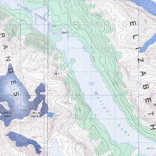 topo map of Maligne Lake