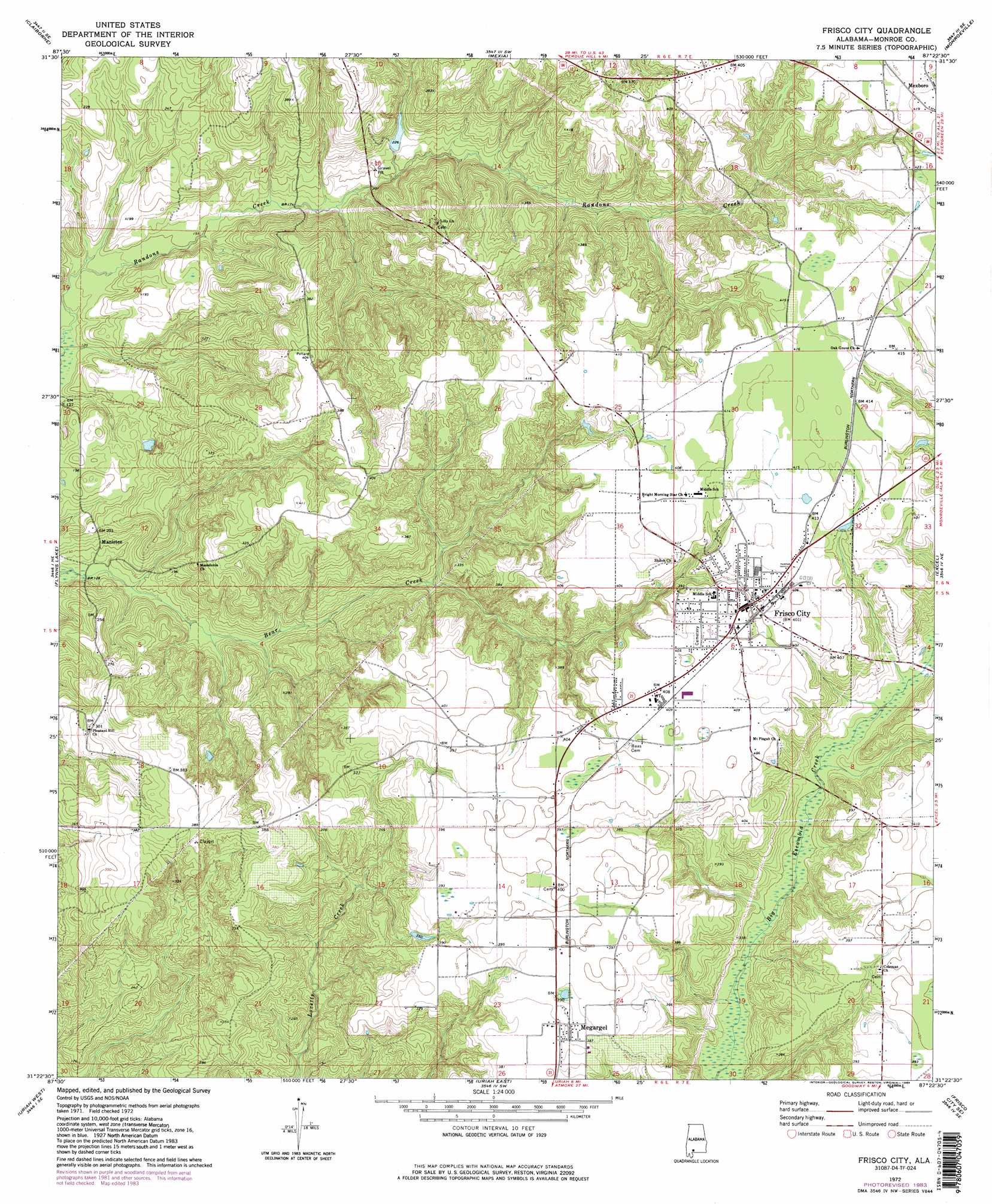 Frisco City topographic map, AL - USGS Topo Quad 31087d4