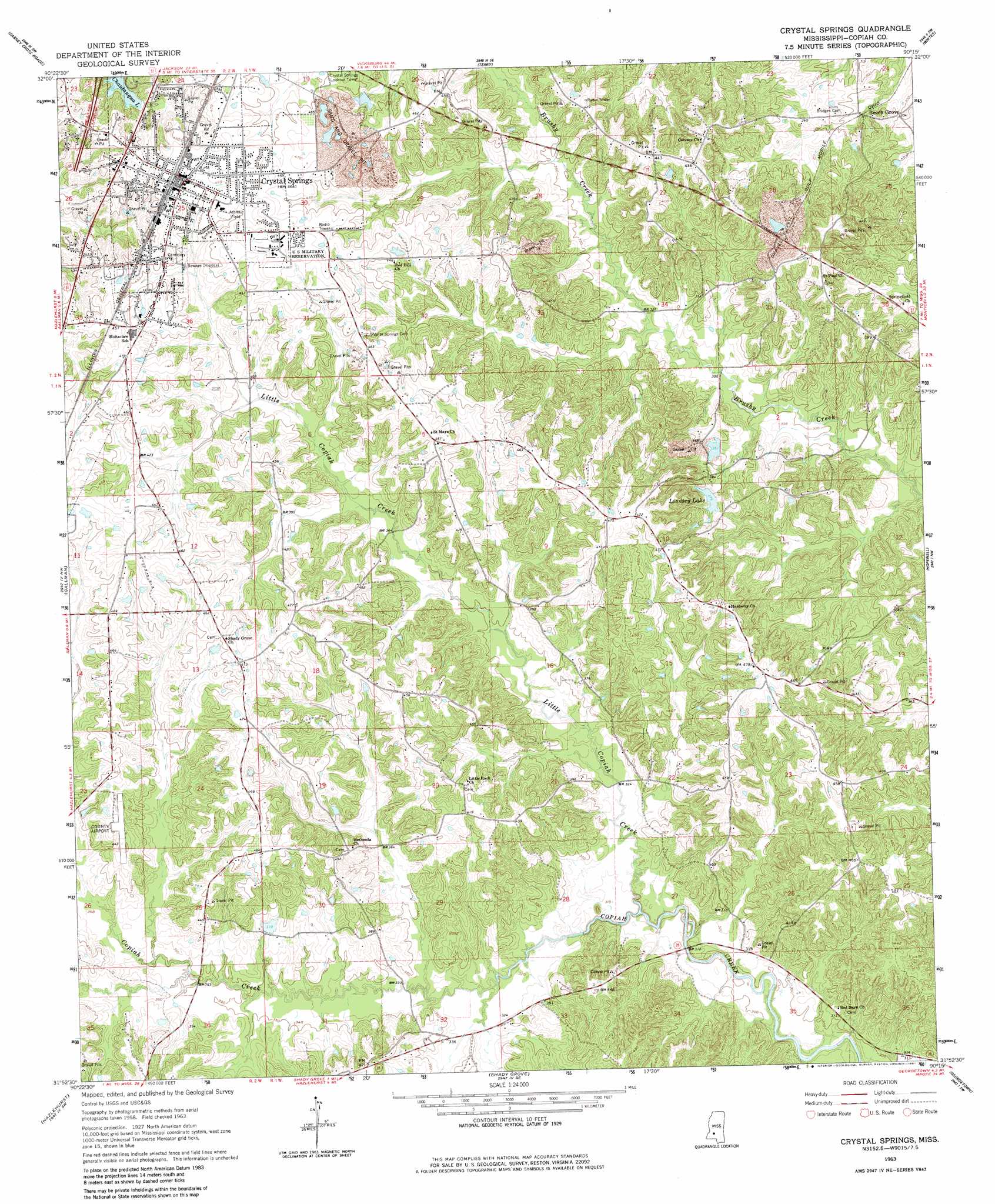 Crystal Springs topographic map, MS - USGS Topo Quad 31090h3