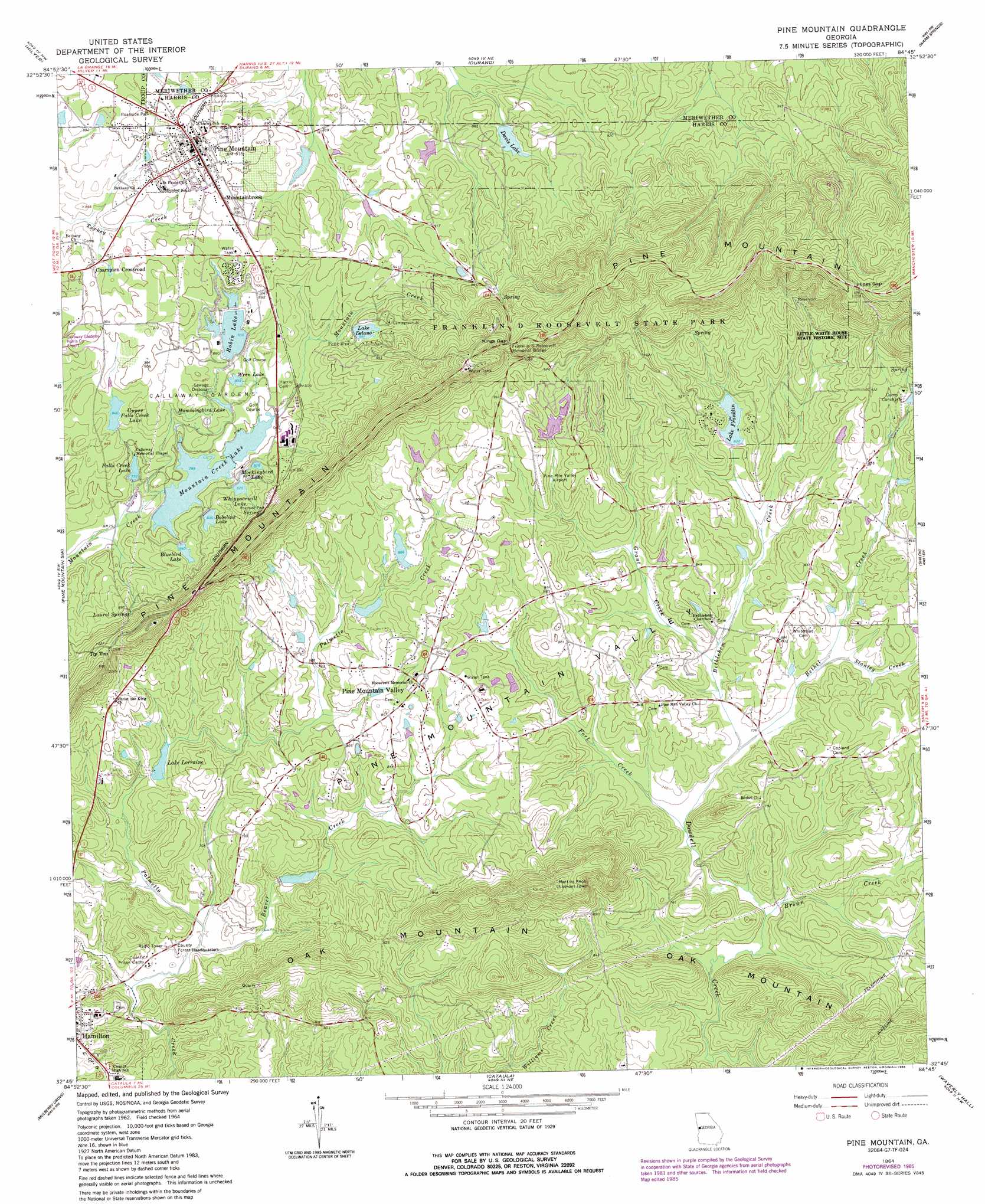 Pine Mountain topographic map, GA - USGS Topo Quad 32084g7