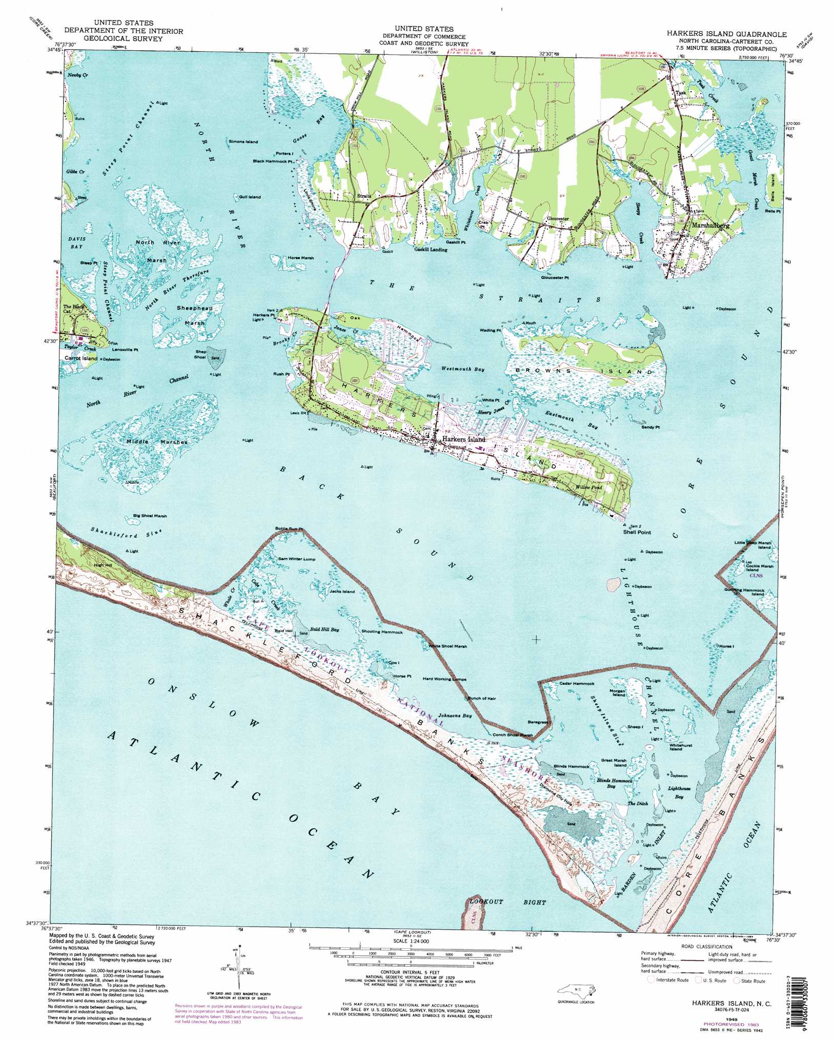 Harkers Island Topographic Map Nc Usgs Topo Quad 34076f5