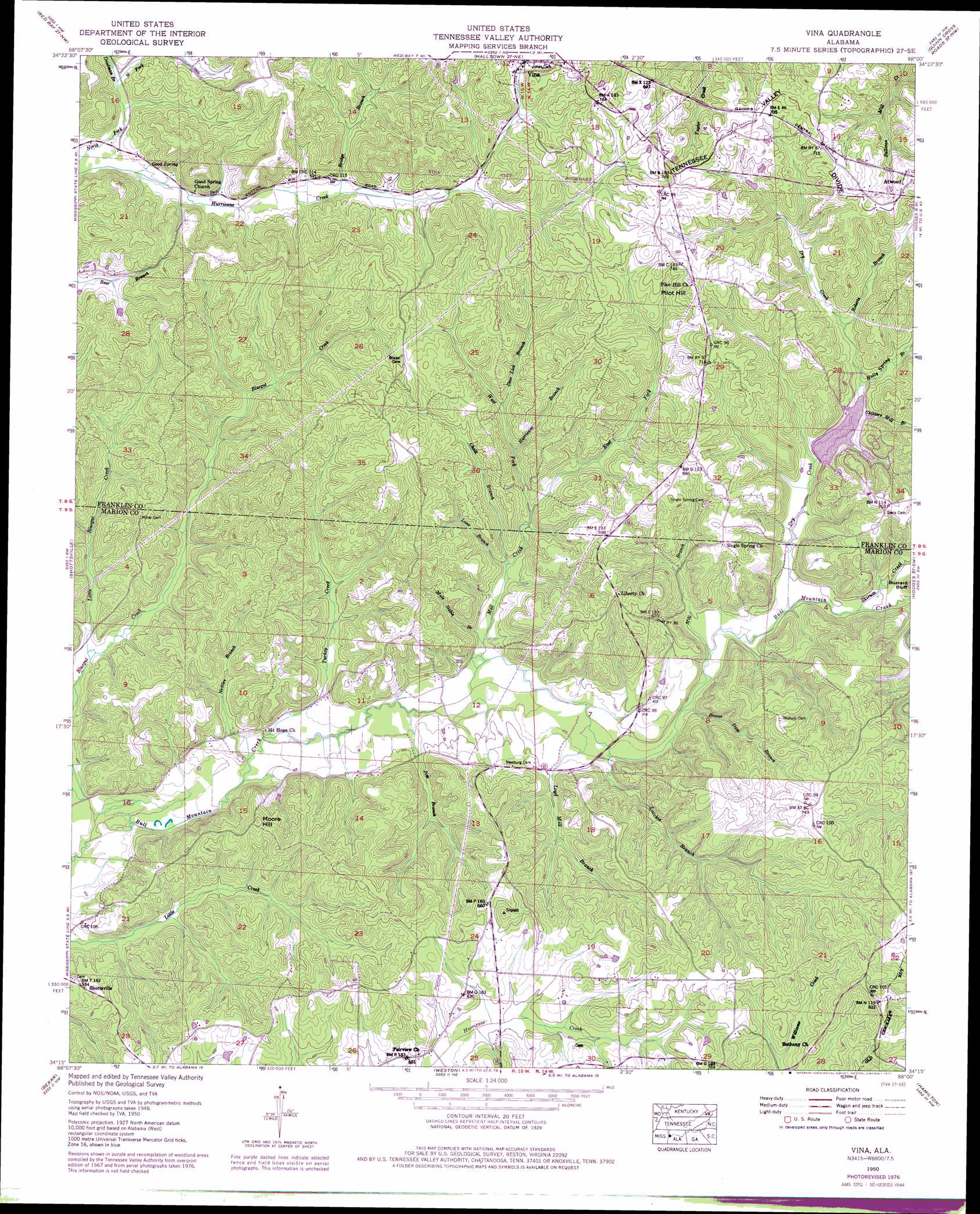 Vina topographic map, AL - USGS Topo Quad 34088c1