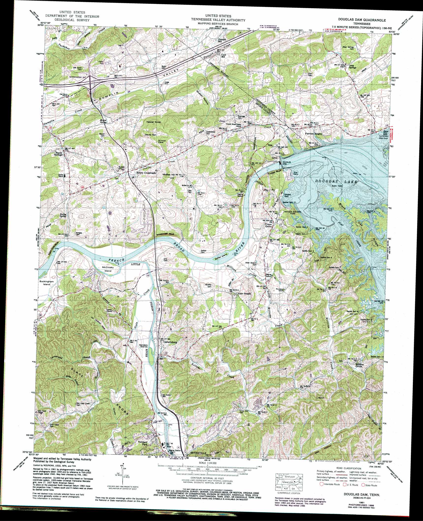 Douglas Dam Topographic Map Tn Usgs Topo Quad 35083h5
