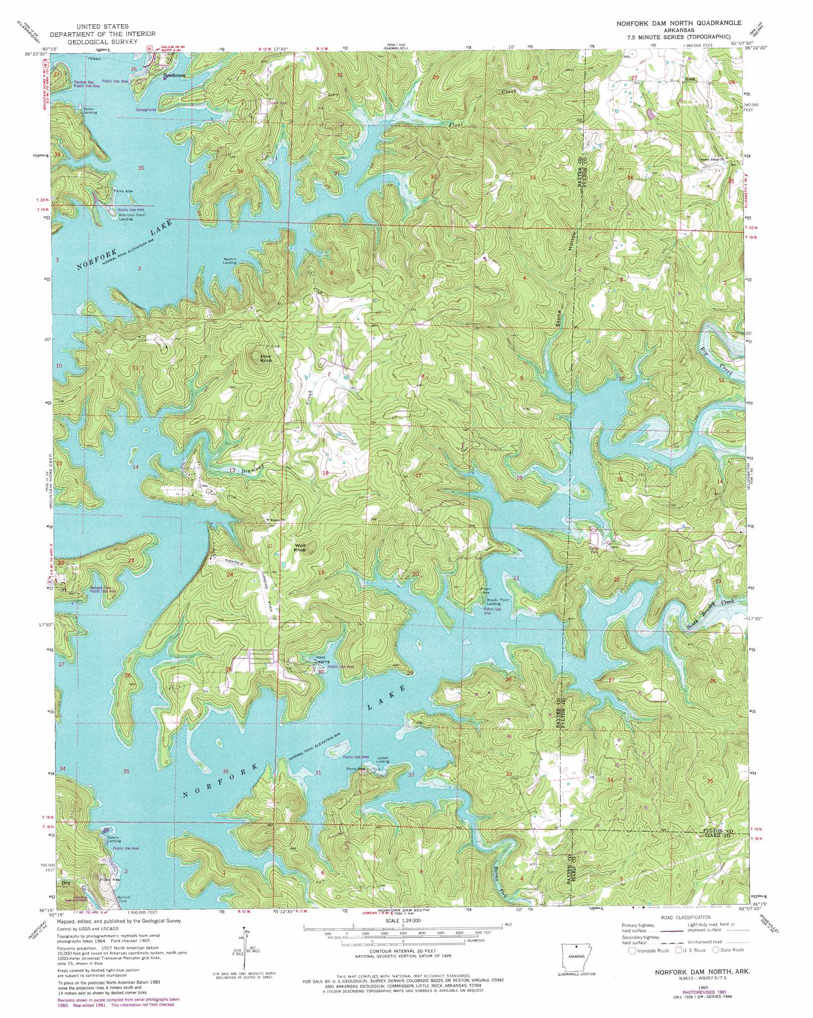 Norfork Dam North topographic map, AR - USGS Topo Quad 36092c2