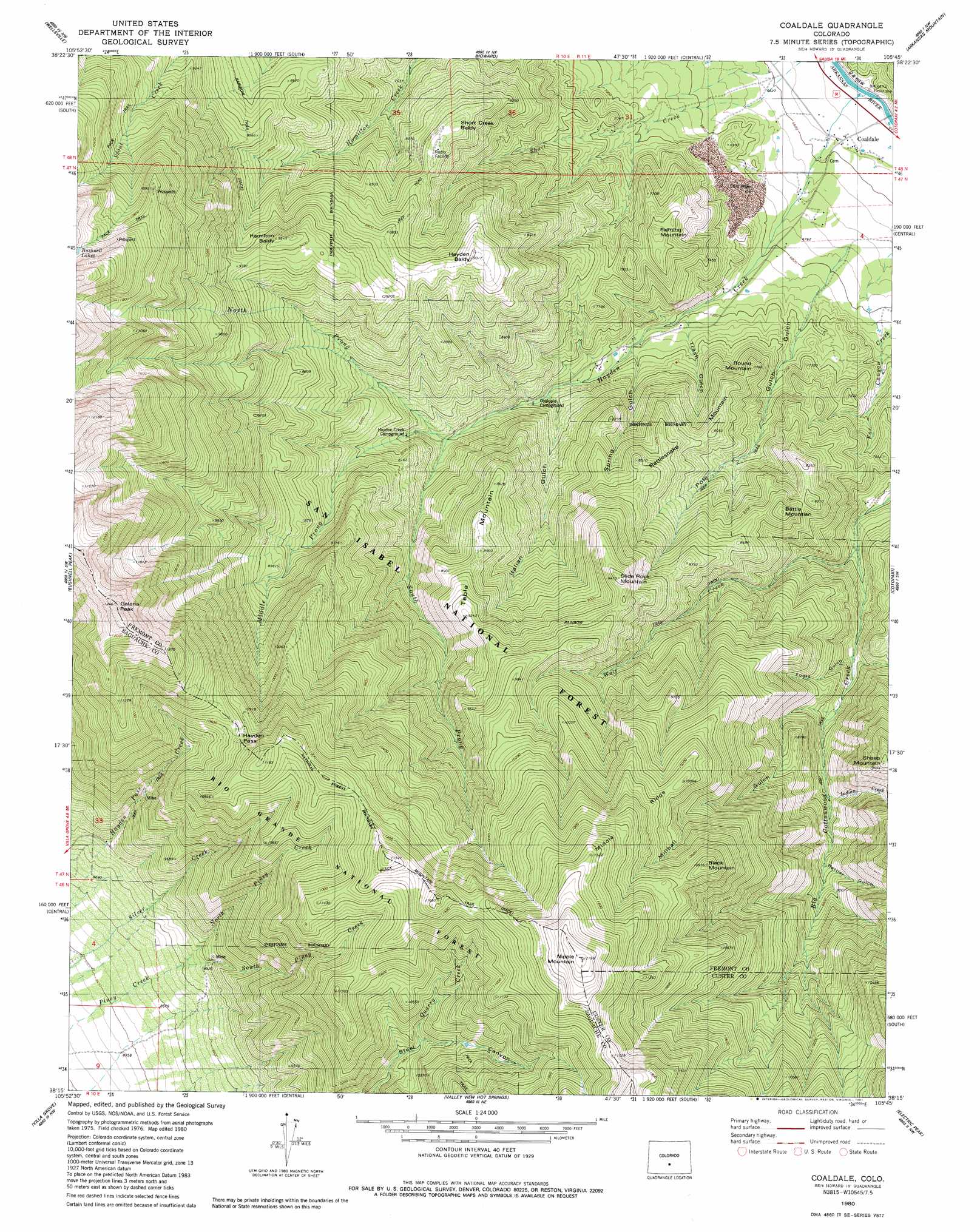 Coaldale topographic map, CO - USGS Topo Quad 38105c7