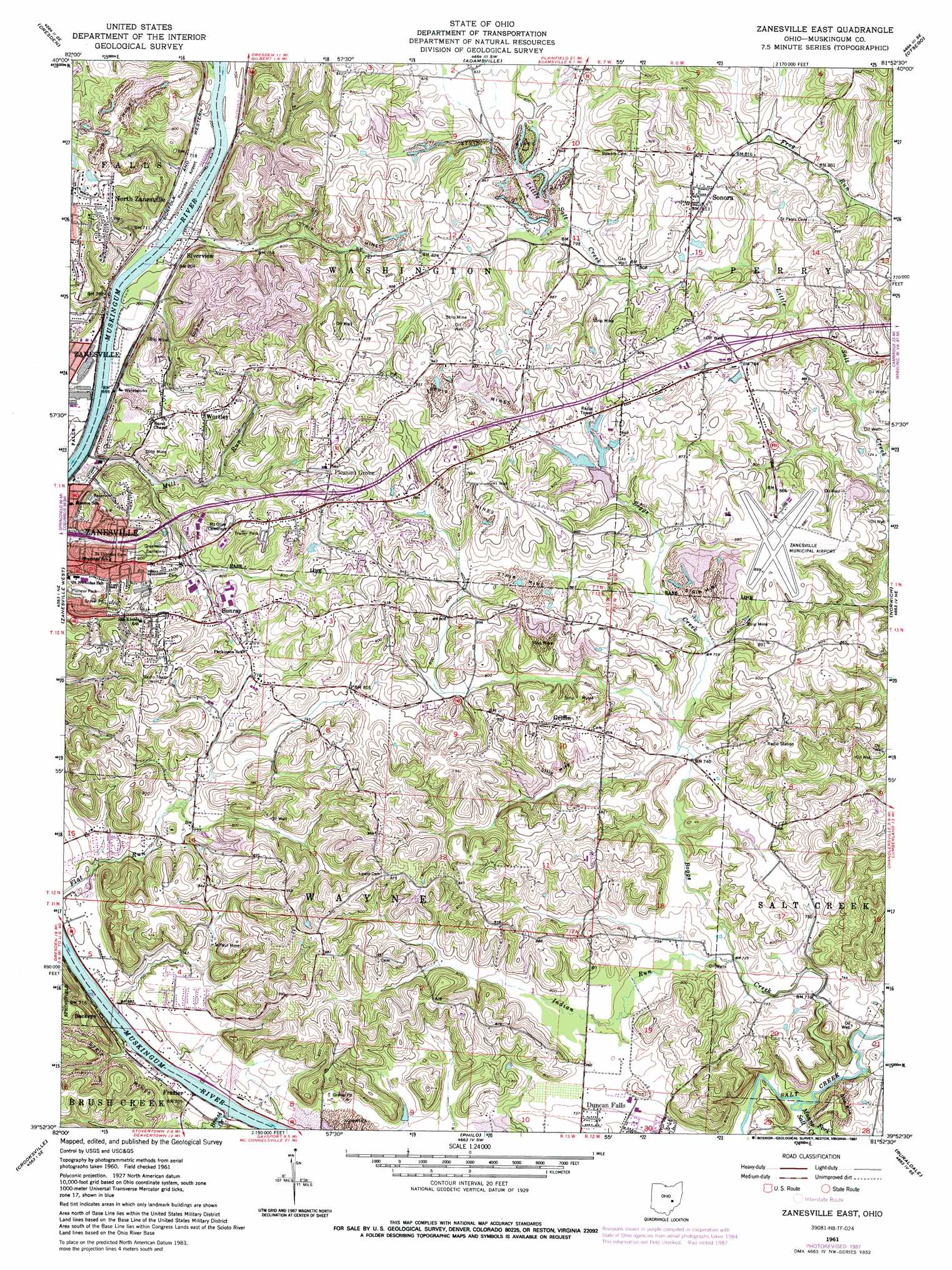 Zanesville East topographic map, OH - USGS Topo Quad 39081h8
