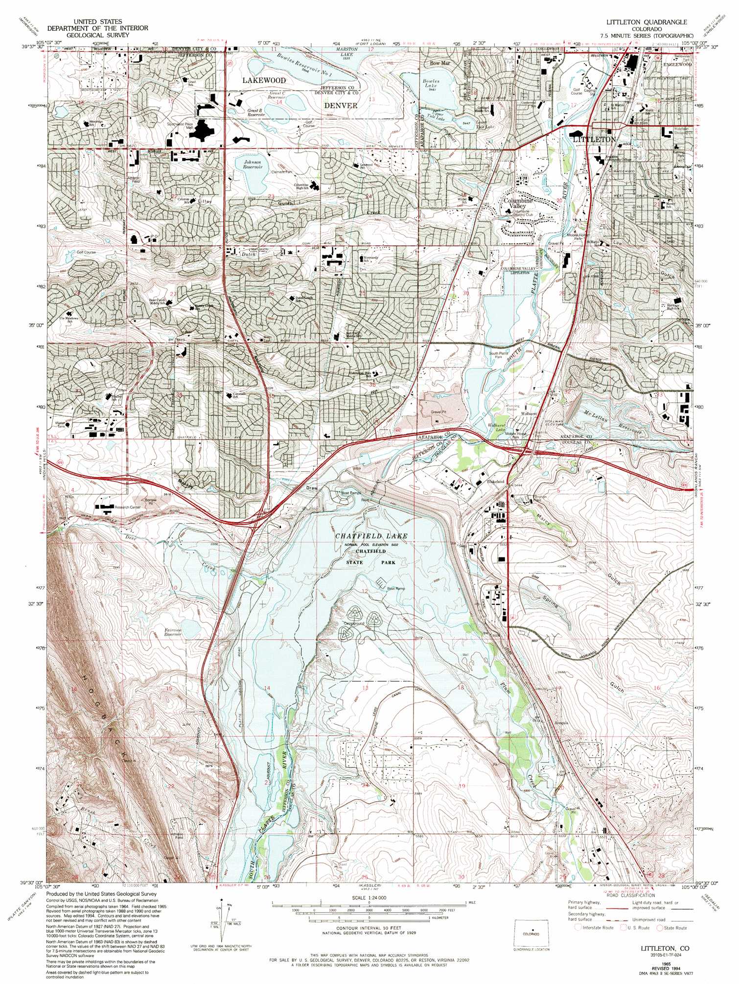 Littleton topographic map, CO - USGS Topo Quad 39105e1