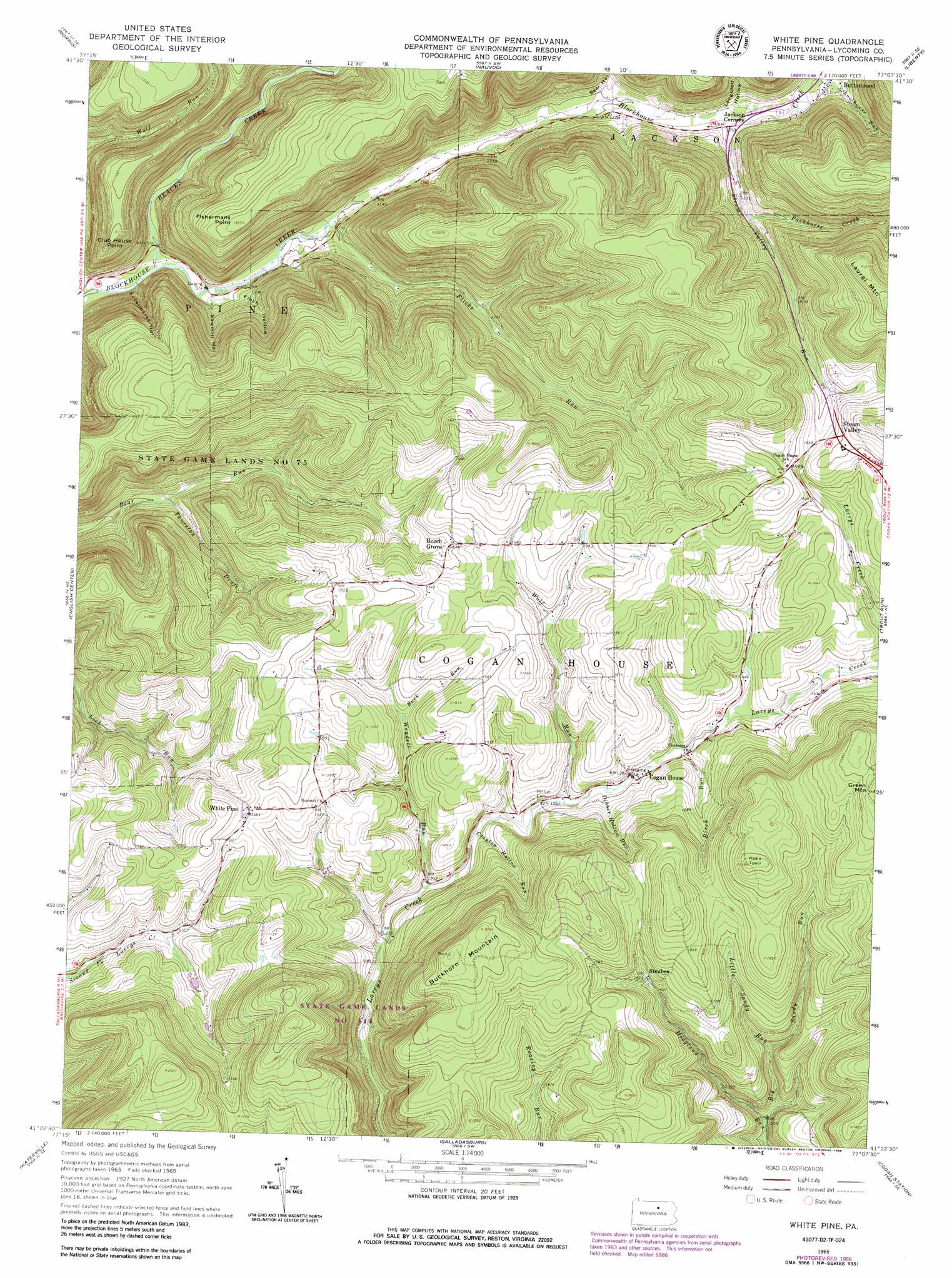 White Pine topographic map, PA - USGS Topo Quad 41077d2