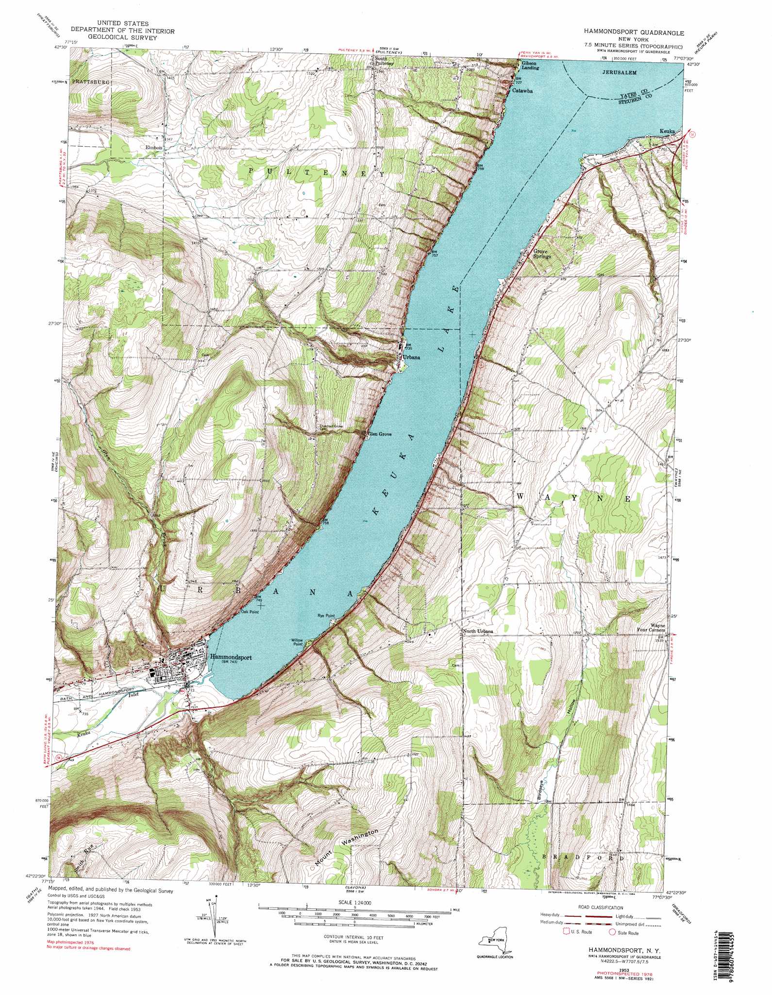 Hammondsport topographic map, NY - USGS Topo Quad 42077d2