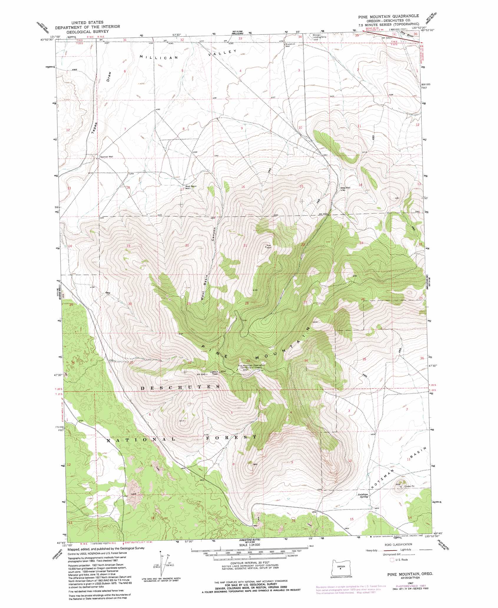 Pine Mountain topographic map, OR - USGS Topo Quad 43120g8