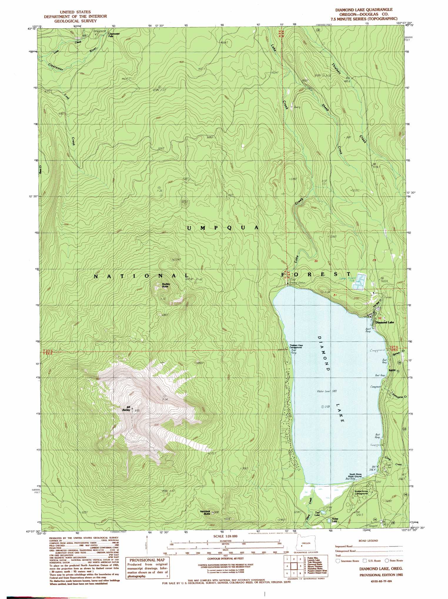 Diamond Lake Topographic Map Or Usgs Topo Quad 43122b2
