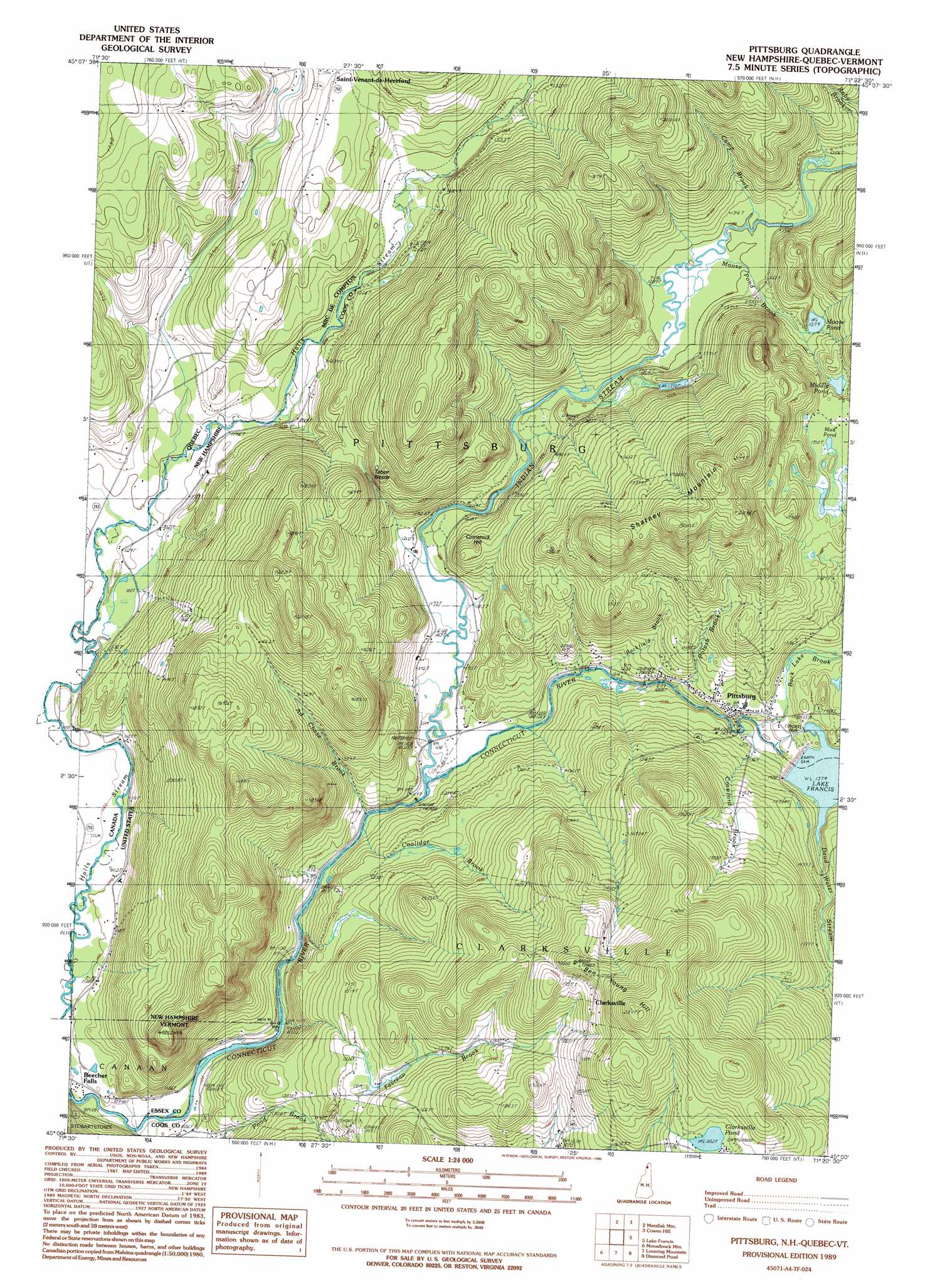 Pittsburg topographic map, NH, VT USGS Topo Quad 45071a4