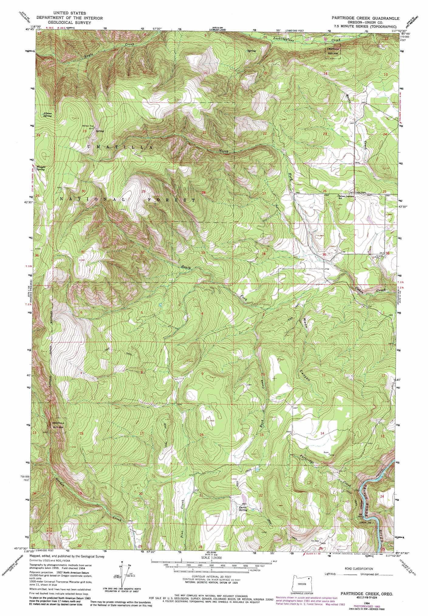 Partridge Creek topographic map, OR - USGS Topo Quad 45117f8