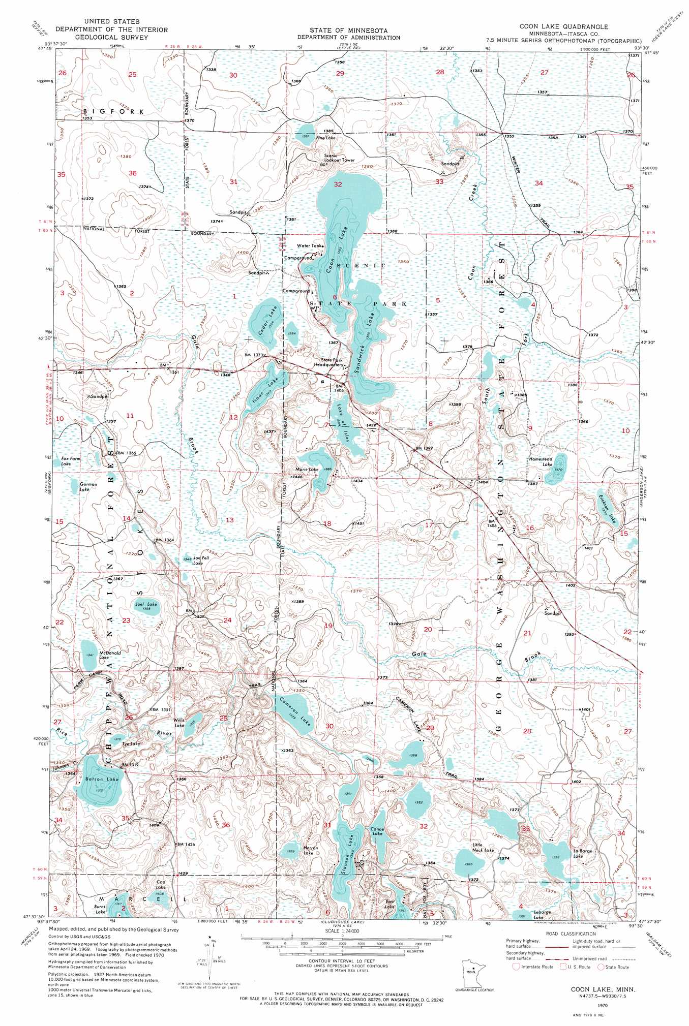 Coon Lake topographic map, MN USGS Topo Quad 47093f5