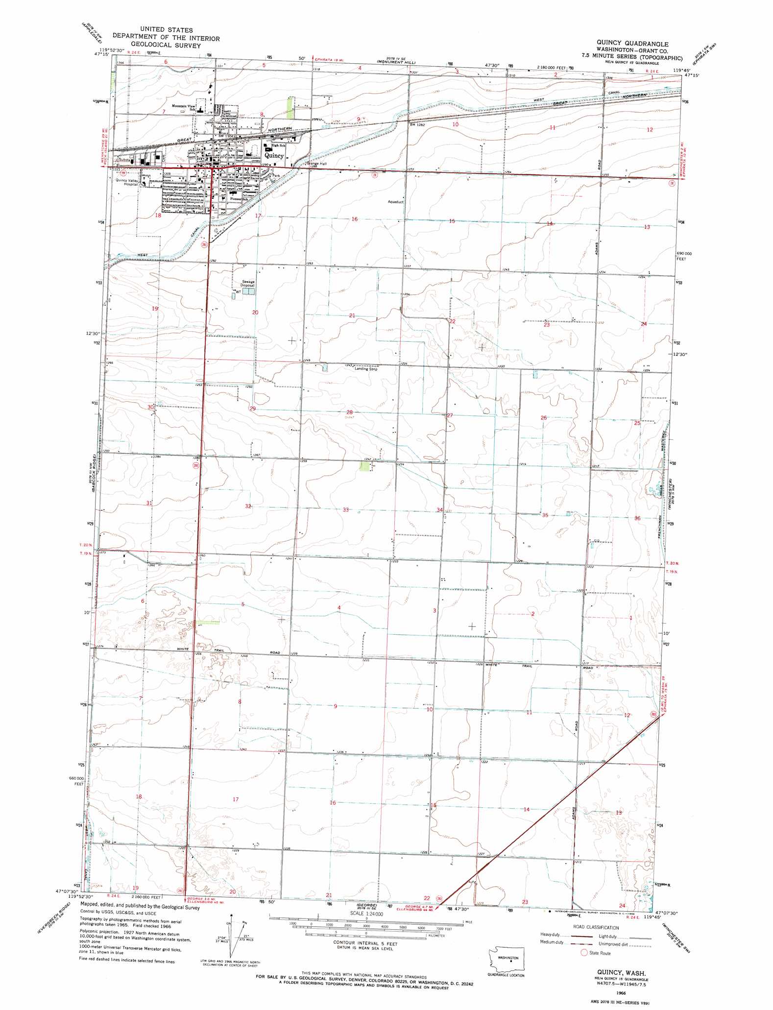 Quincy topographic map, WA - USGS Topo Quad 47119b7