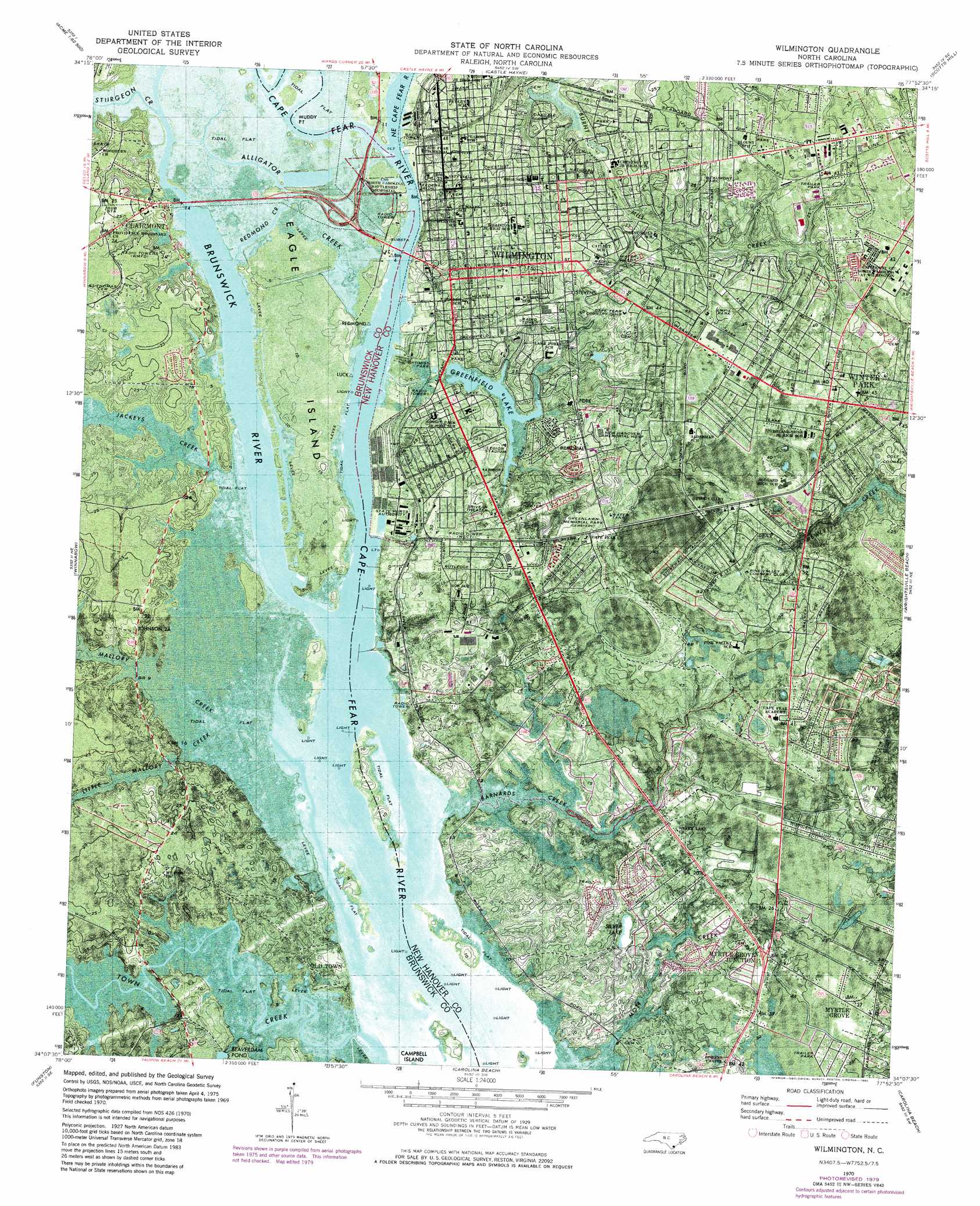 Wilmington topographic map, NC - USGS Topo Quad 34077b8