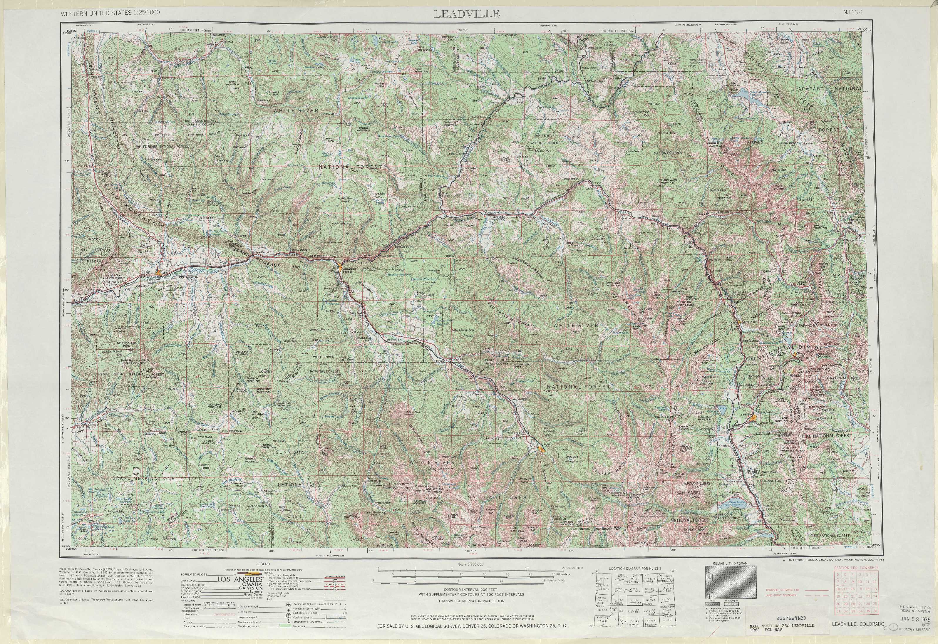 Leadville topographic maps, CO USGS Topo Quad 39106a1 at 1250,000 scale