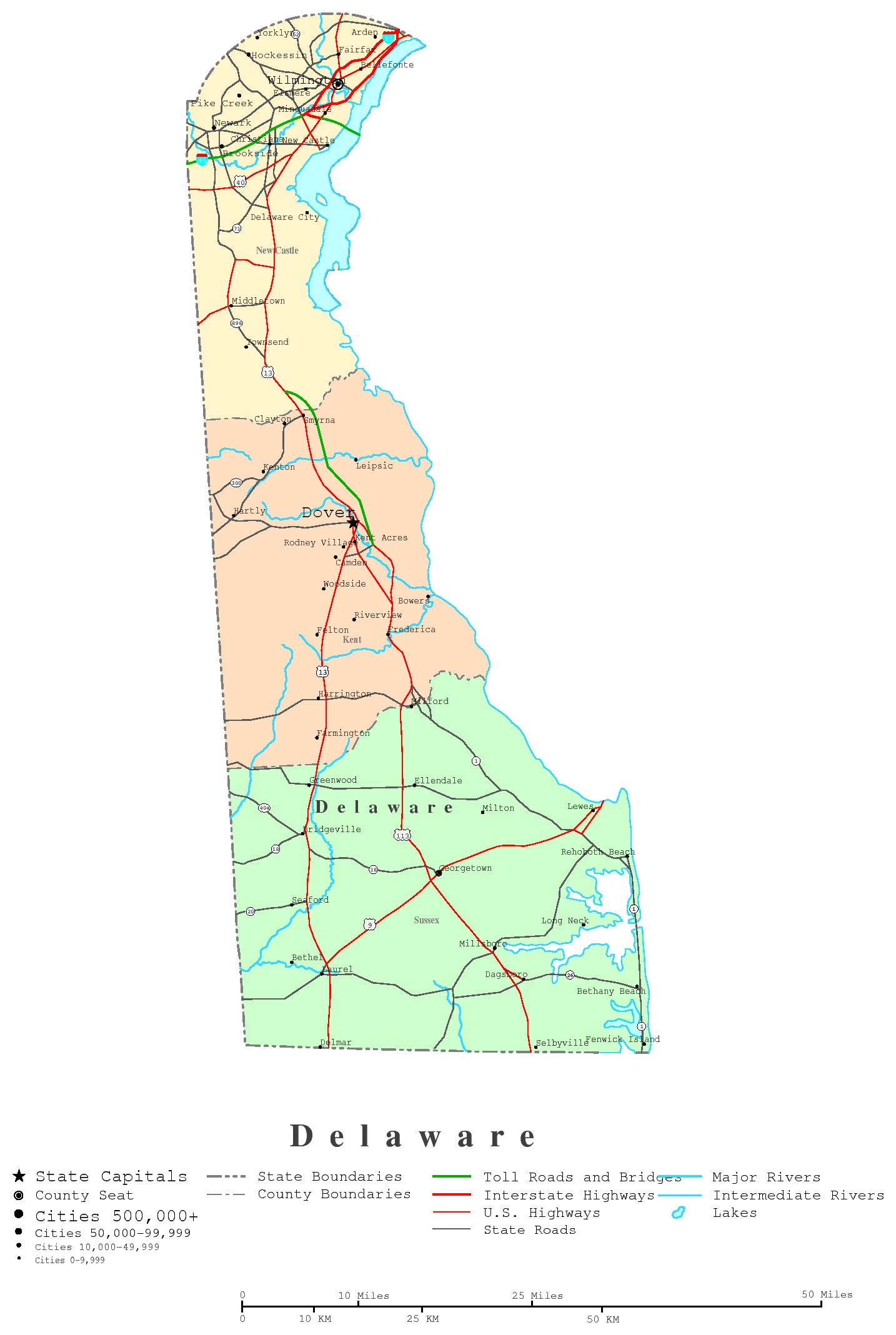 Printable Delaware Map Digital Download PDF Printable DE County Map
