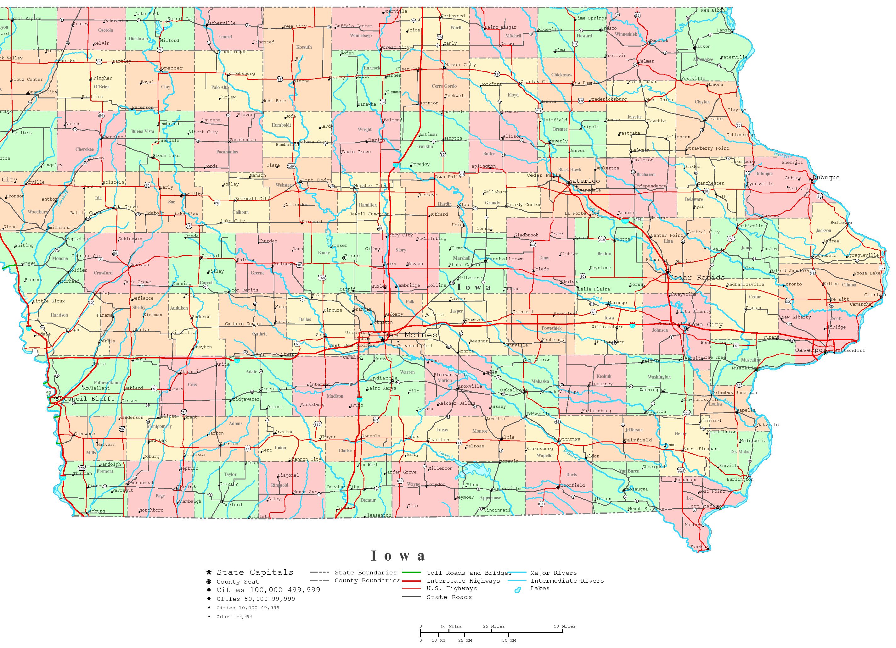 Iowa Printable Map