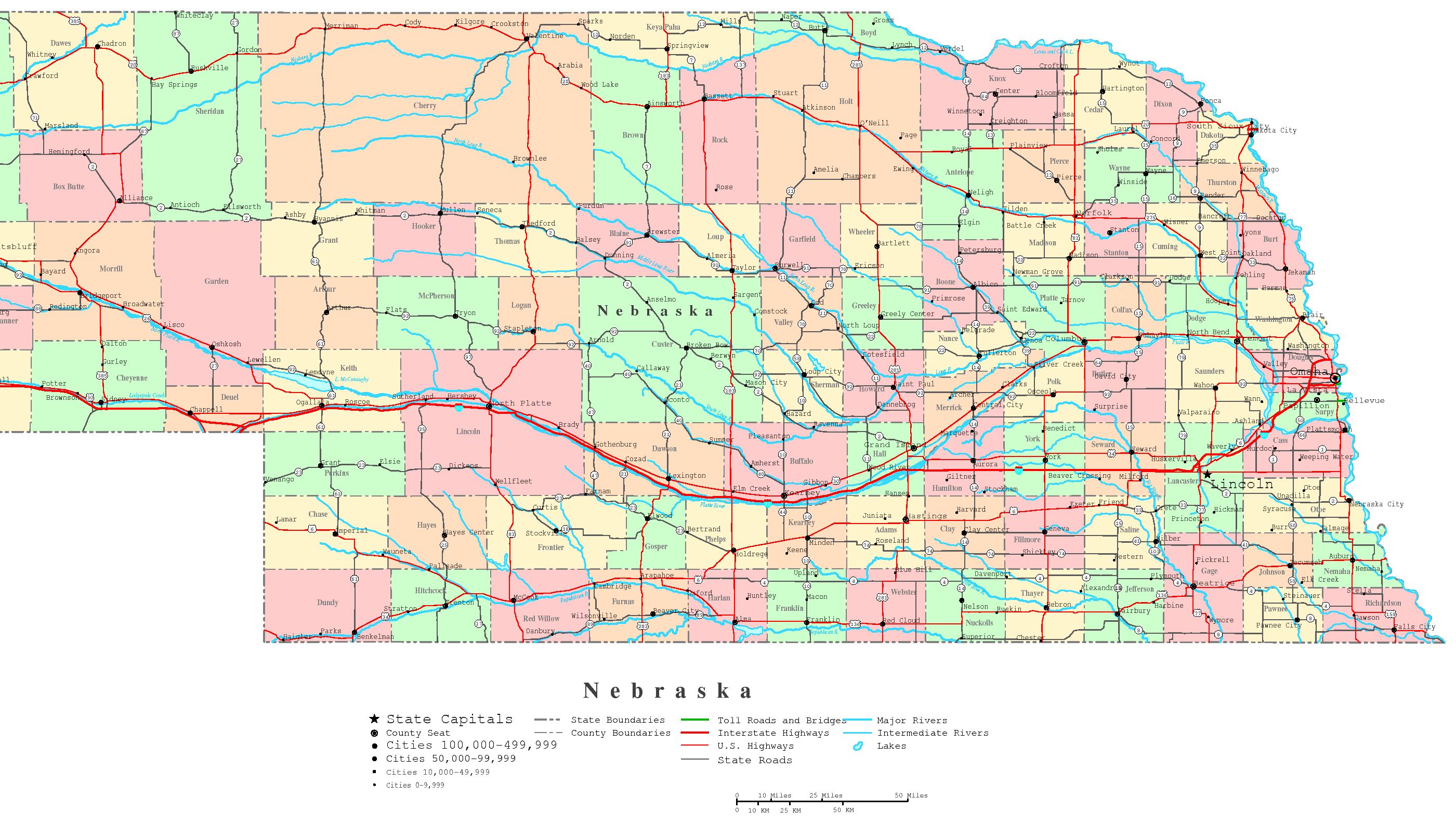 Digital Download PDF Printable NE County Map Printable Nebraska Map