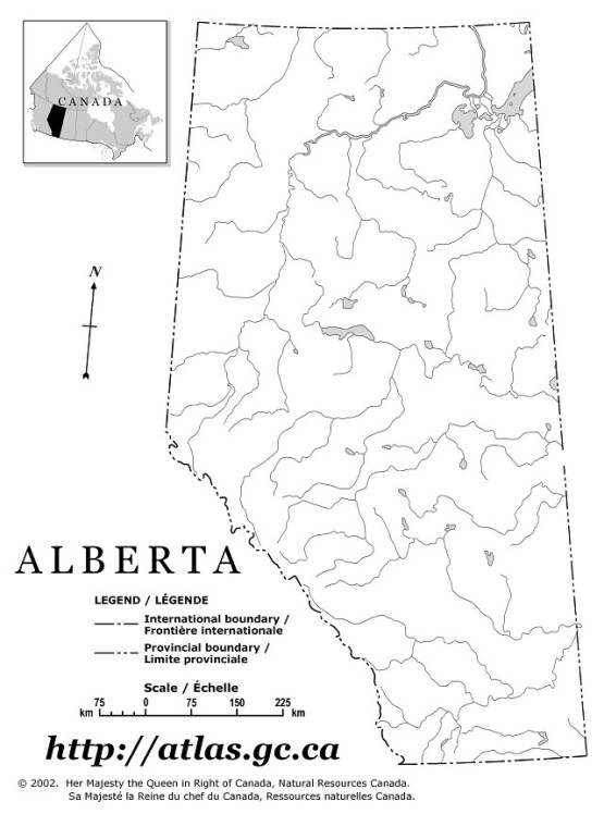 blank map of Alberta province, AB empty map