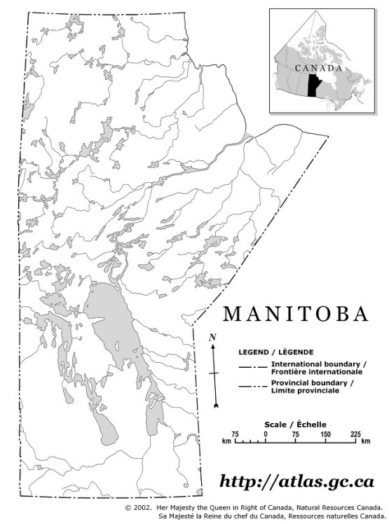 blank map of Manitoba province, MB outline map