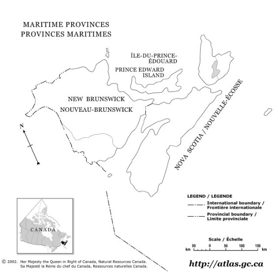 blank map of Maritimes provinces, NS empty map