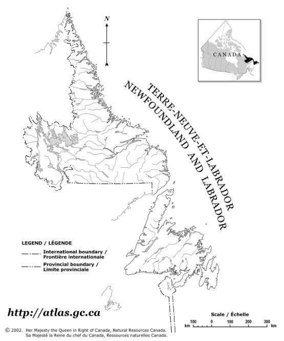 blank map of Newfoundland province, NF empty map